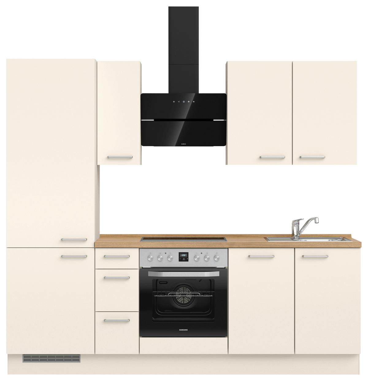 Kuchyňská linka 240 cm, magnolia supermatná - barvy dubu/magnolie, Moderní, kov/kompozitní dřevo (240cm) - Nobilia