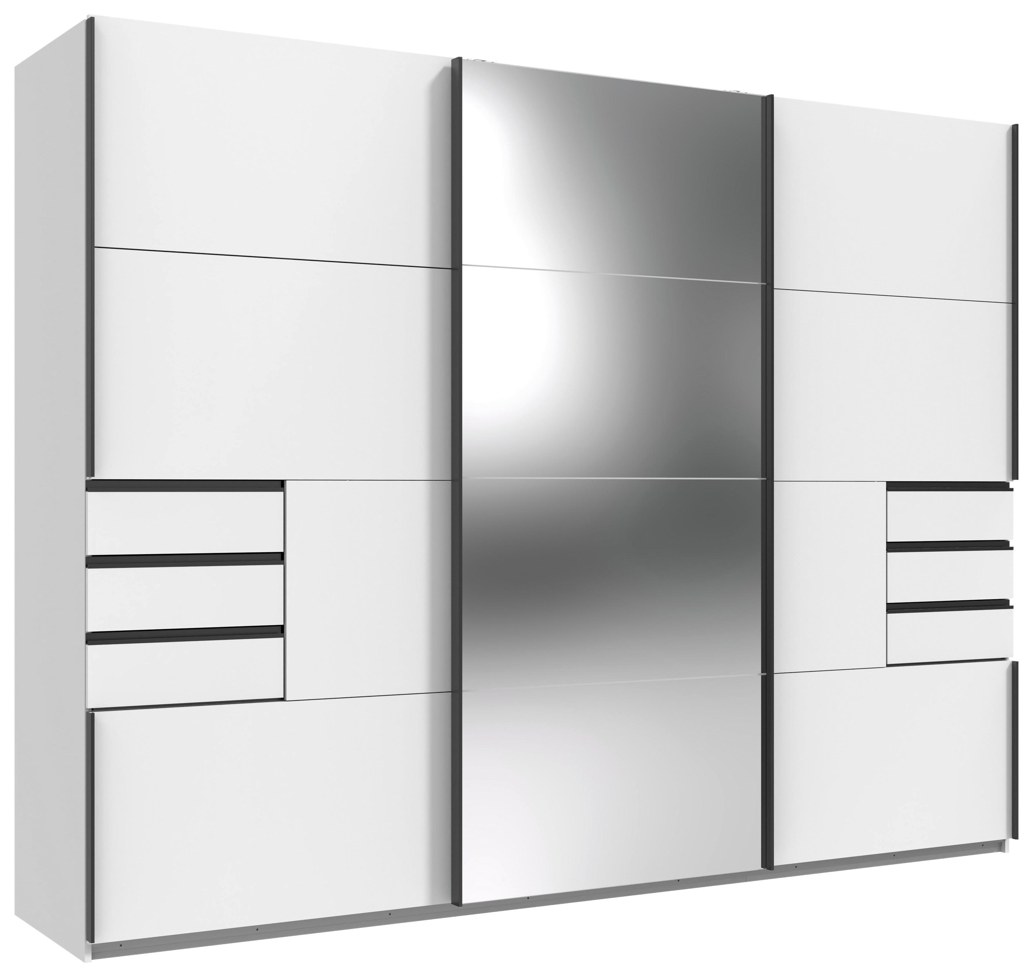 Skříň s posuv. dveřmi SAIGON bílá/zrcadlo, š. 270 cm - bílá/černá, Konvenční, kov/kompozitní dřevo (270/208/64cm) - Premium Living