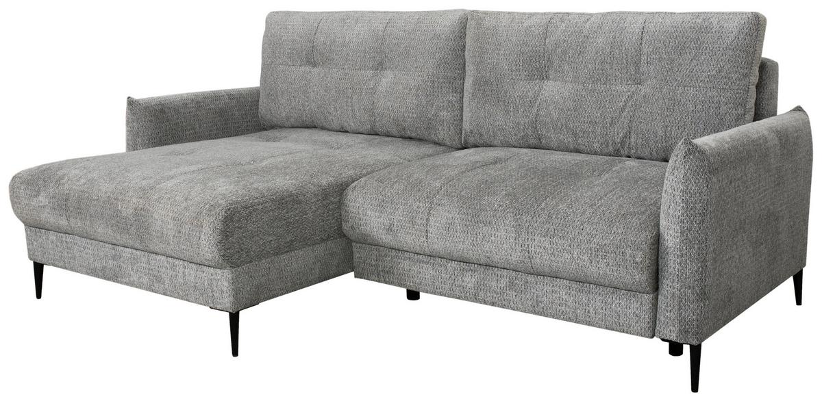 Ecksofa Polis Webstoff Grau, 221x142cm - Schwarz/Grau, Trend, Textil (221/142cm) - Ondega