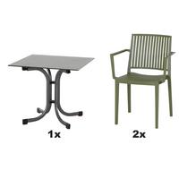 Gartengarnitur T20213 - Anthrazit/Grün, Basics, Holzwerkstoff/Kunststoff (80/80/80cm) - Siena Garden