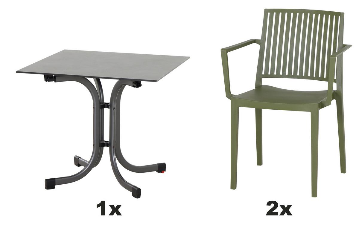Gartengarnitur T20213 - Anthrazit/Grün, Basics, Holzwerkstoff/Kunststoff (80/80/80cm) - Siena Garden