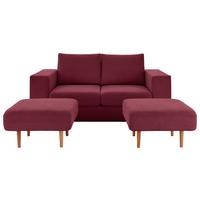 3-Sitzer-Sofa Looks V-2 Rot - Eichefarben/Beere, Design, Textil (212/96/107cm) - LOOKS by W.Joop