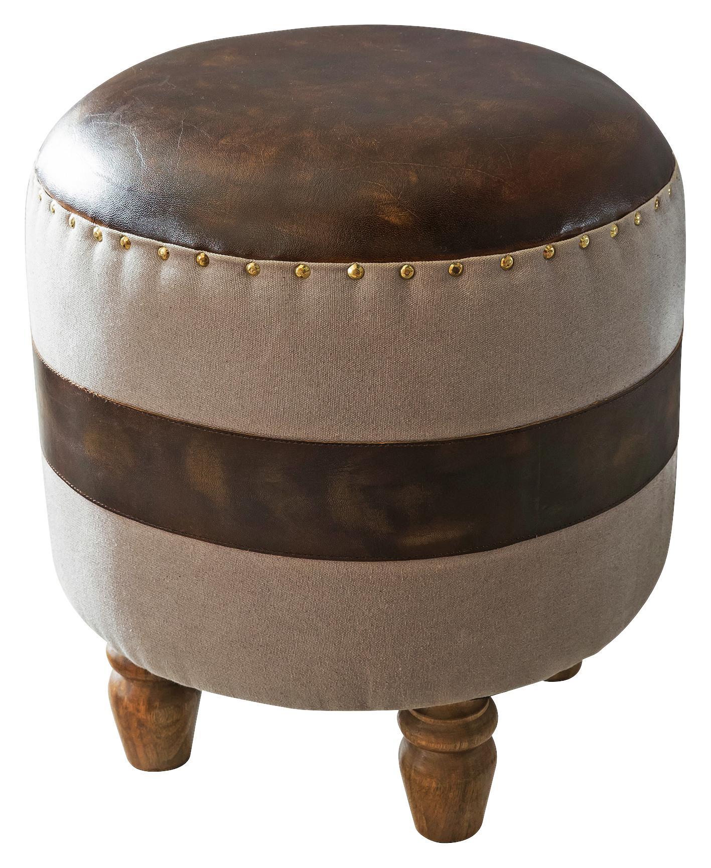 Hocker Simba - Beige/Creme, Natur, Leder/Textil (44/47/44cm) - Carryhome