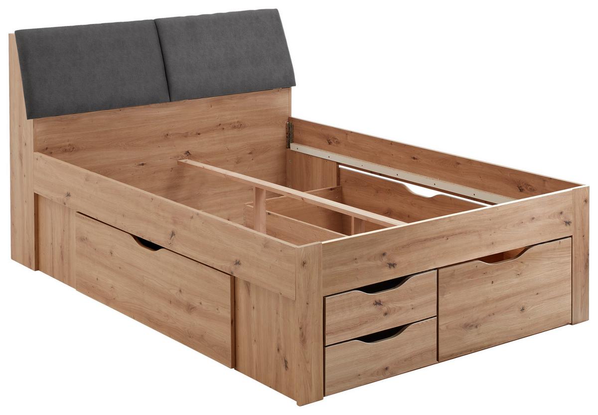 Tárolós Ágy Maxi 140/200 Cm - Artisan tölgy/szürke, Konventionell, faalapú anyag (140/200cm)