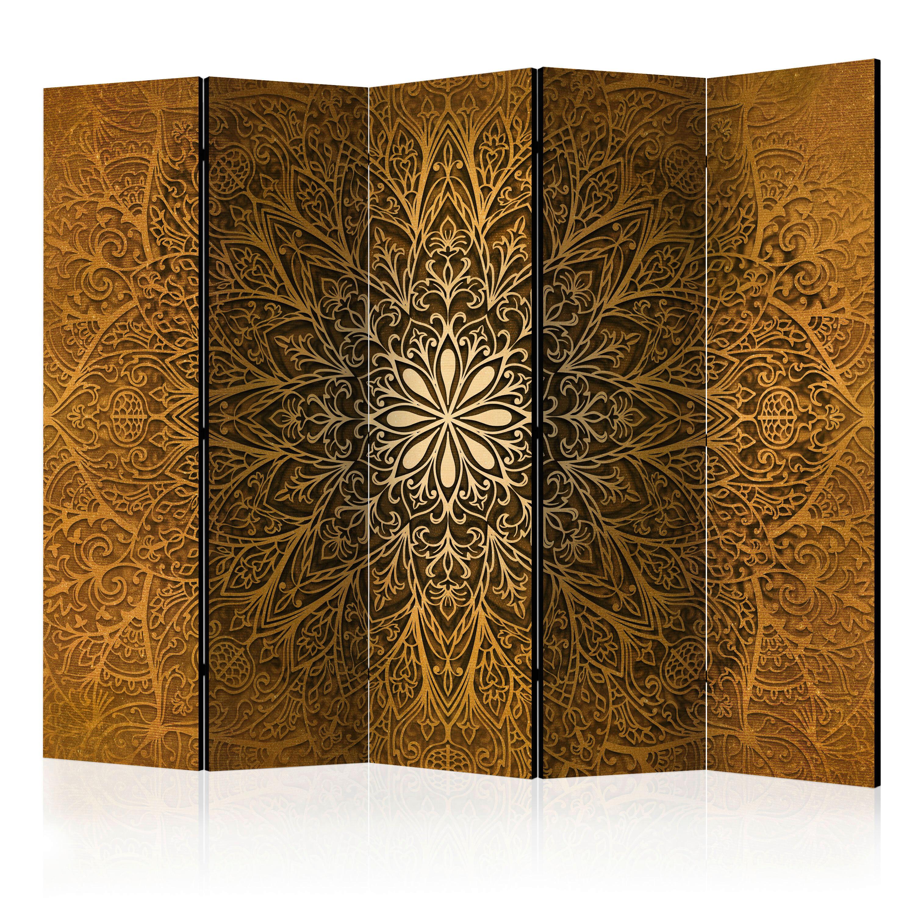 Paravent Braun Goldfarben B: 225 cm - Goldfarben/Braun, Basics, Holz/Textil (225/172/3cm) - artgeist