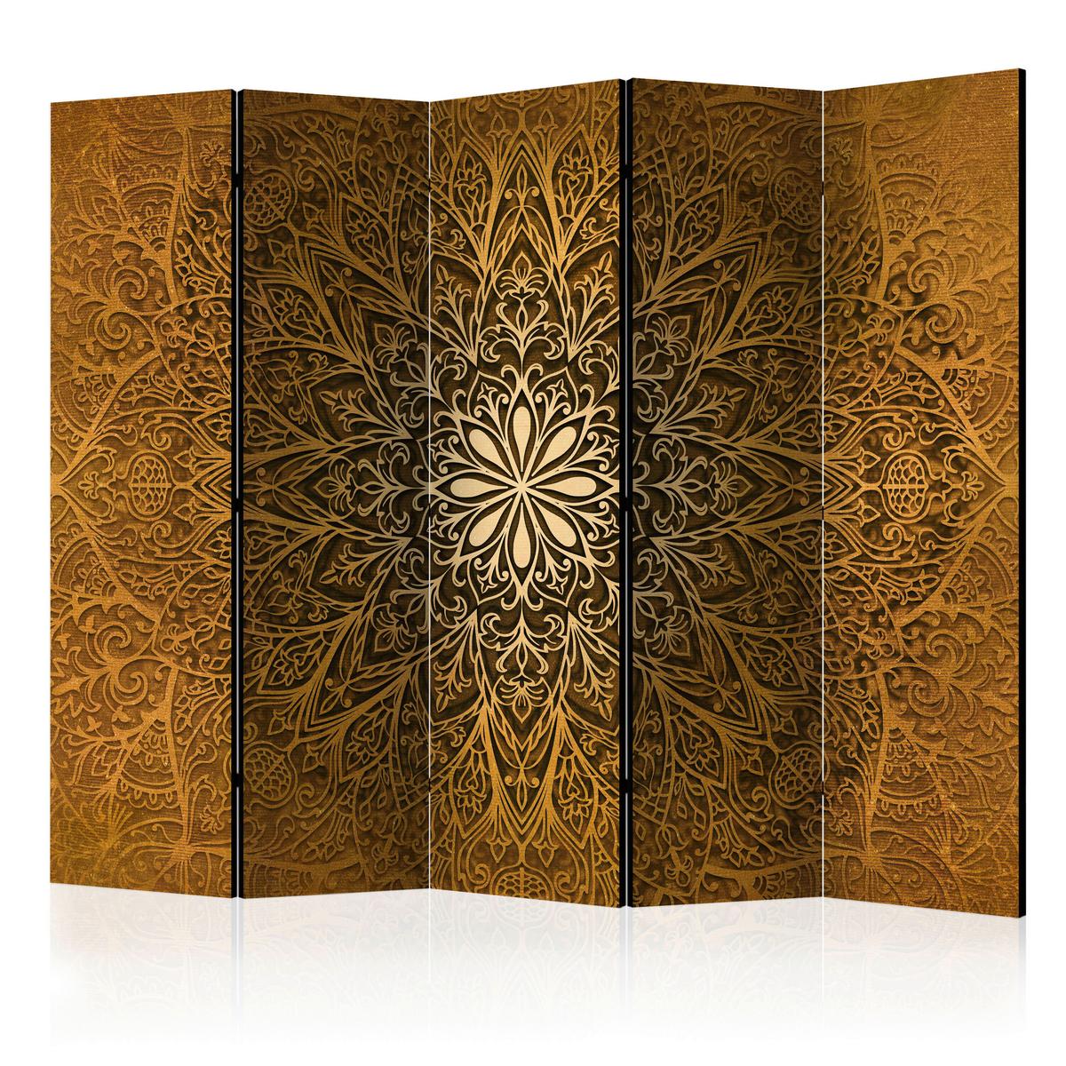 Paravent Braun Goldfarben B: 225 cm - Goldfarben/Braun, Basics, Holz/Textil (225/172/3cm) - artgeist