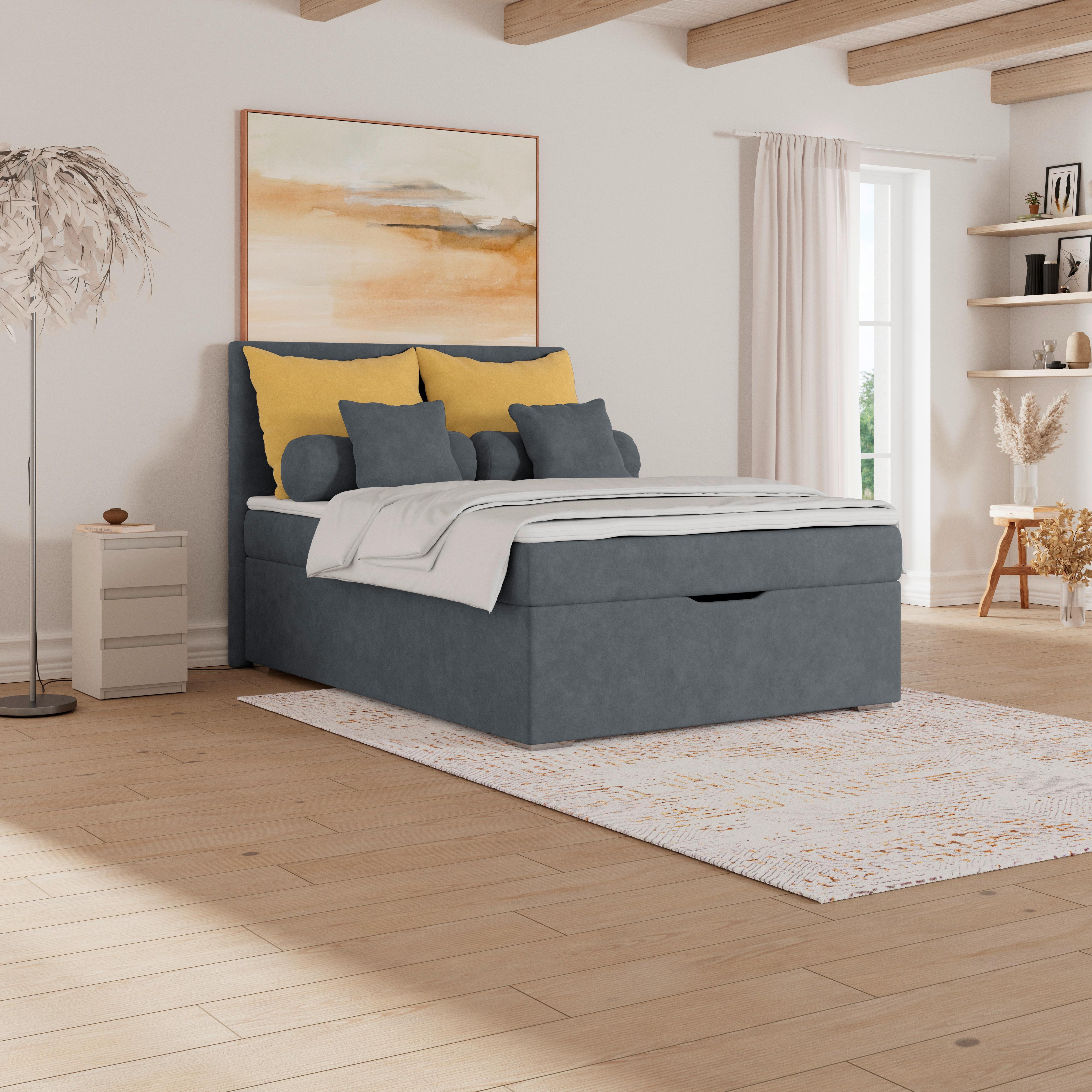 Polsterbett Adria - Chromfarben/Graublau, KONVENTIONELL, Holz/Textil (120/200cm)