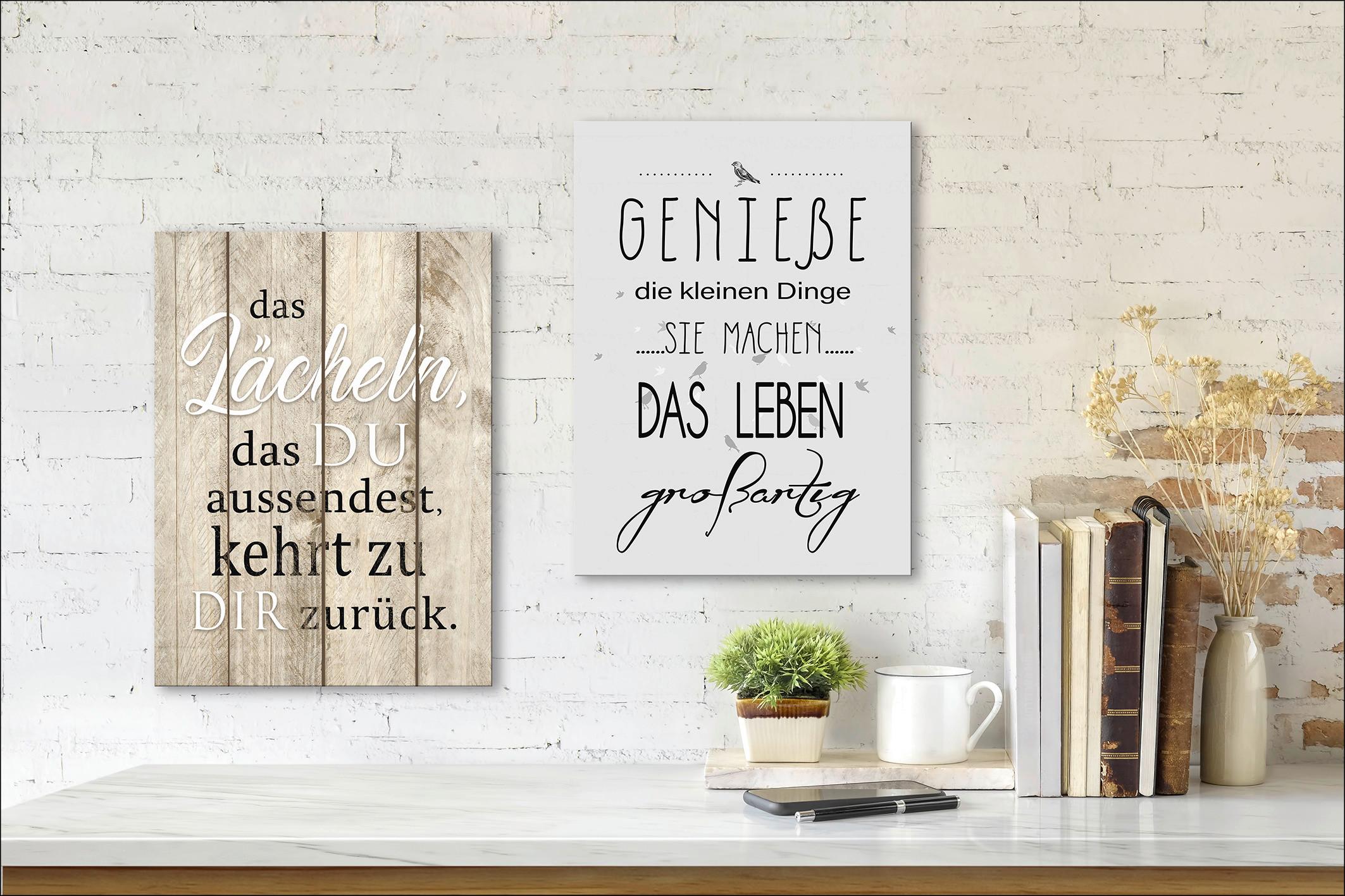 Wandbild Lächeln Senden Spruch Braun 29x39 cm - Braun, Basics, Holzwerkstoff (29/39/1,2cm)
