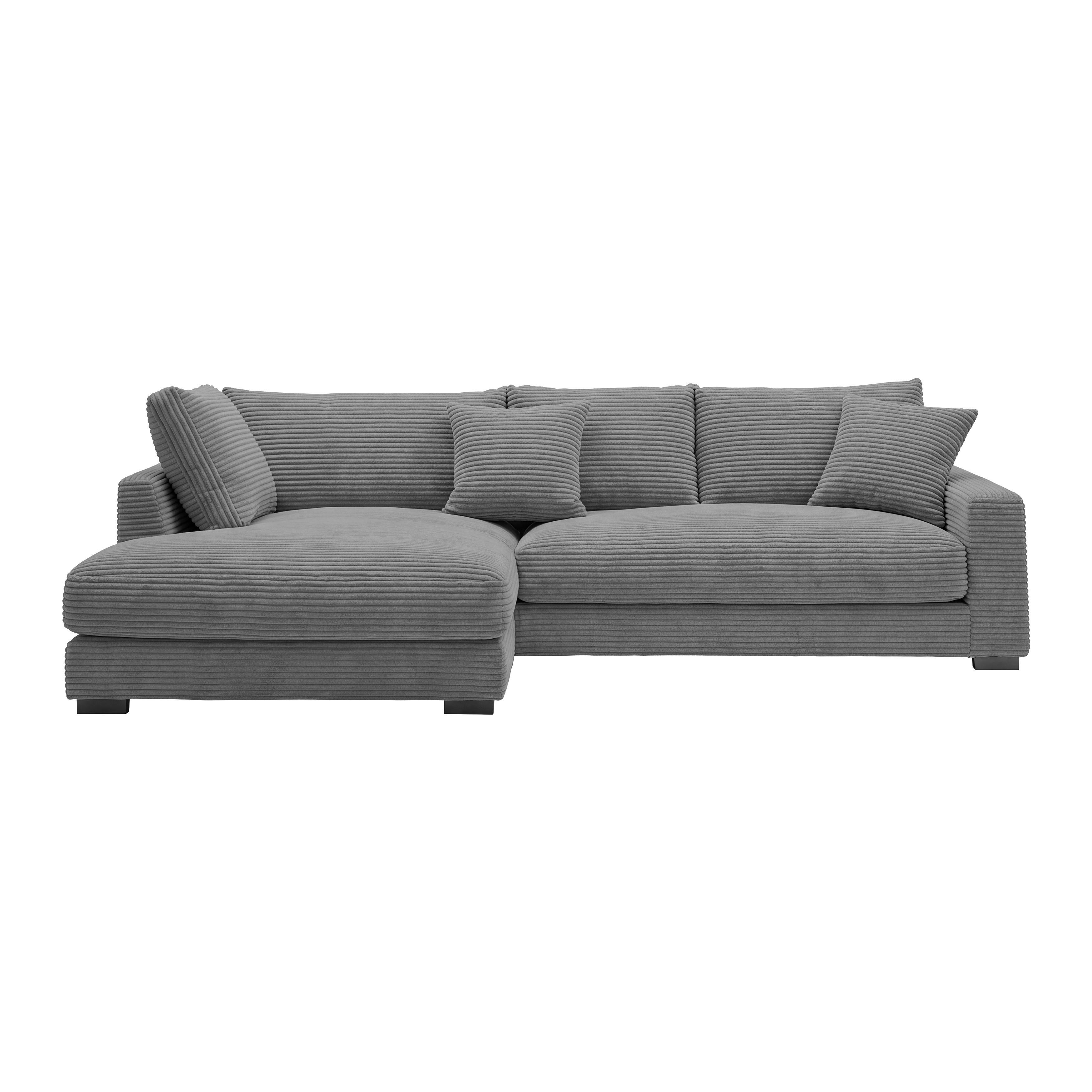 Rohová sedačka PEDRO, levá, šedý manšestr - šedá/černá, Moderní, textil/plast (190/300cm) - Mömax