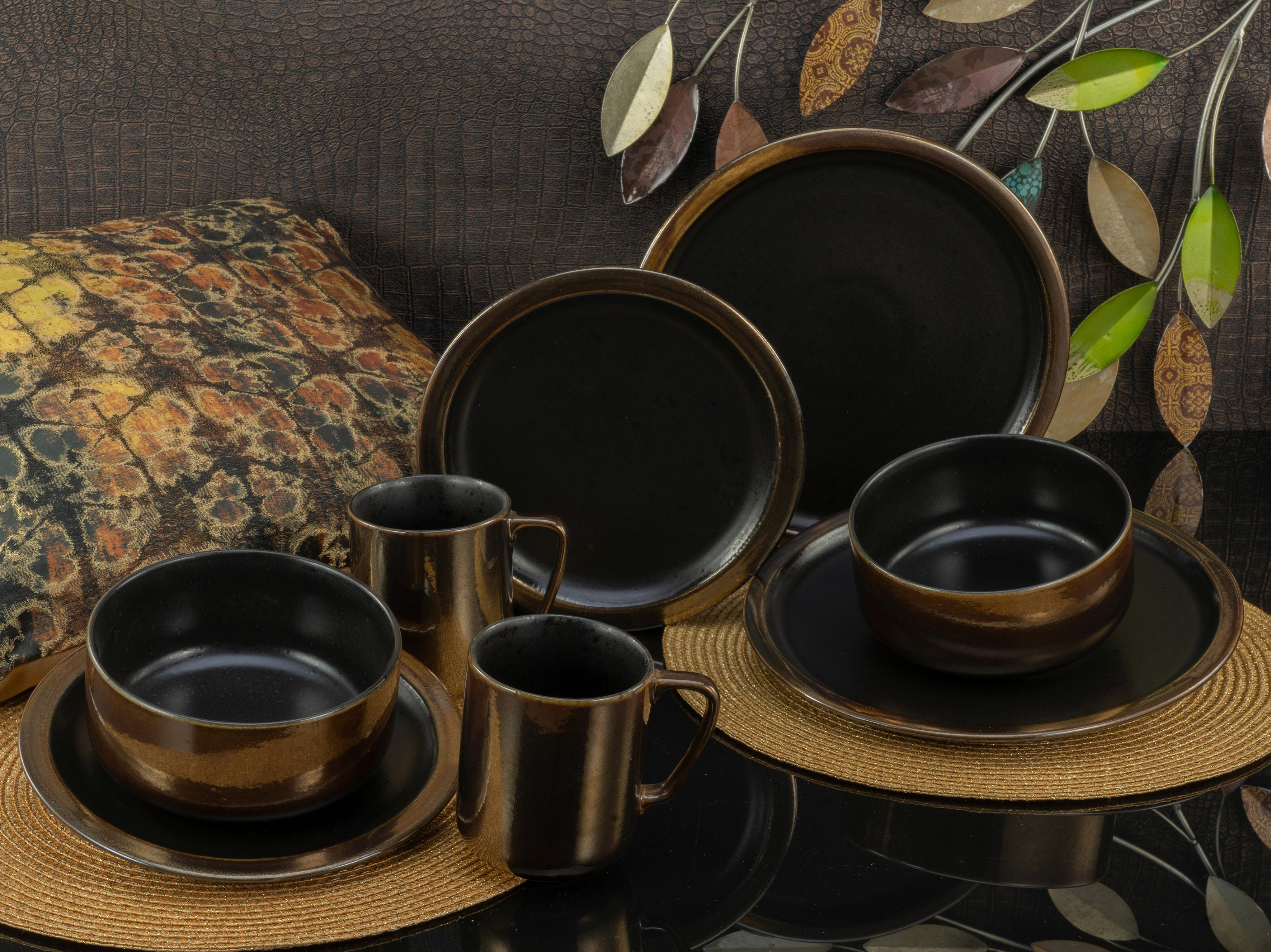 Kombiservice Modern Keramik 2 Personen Geschirr Set - Goldfarben/Schwarz, MODERN, Keramik (37,5/23/30,5cm) - Creatable