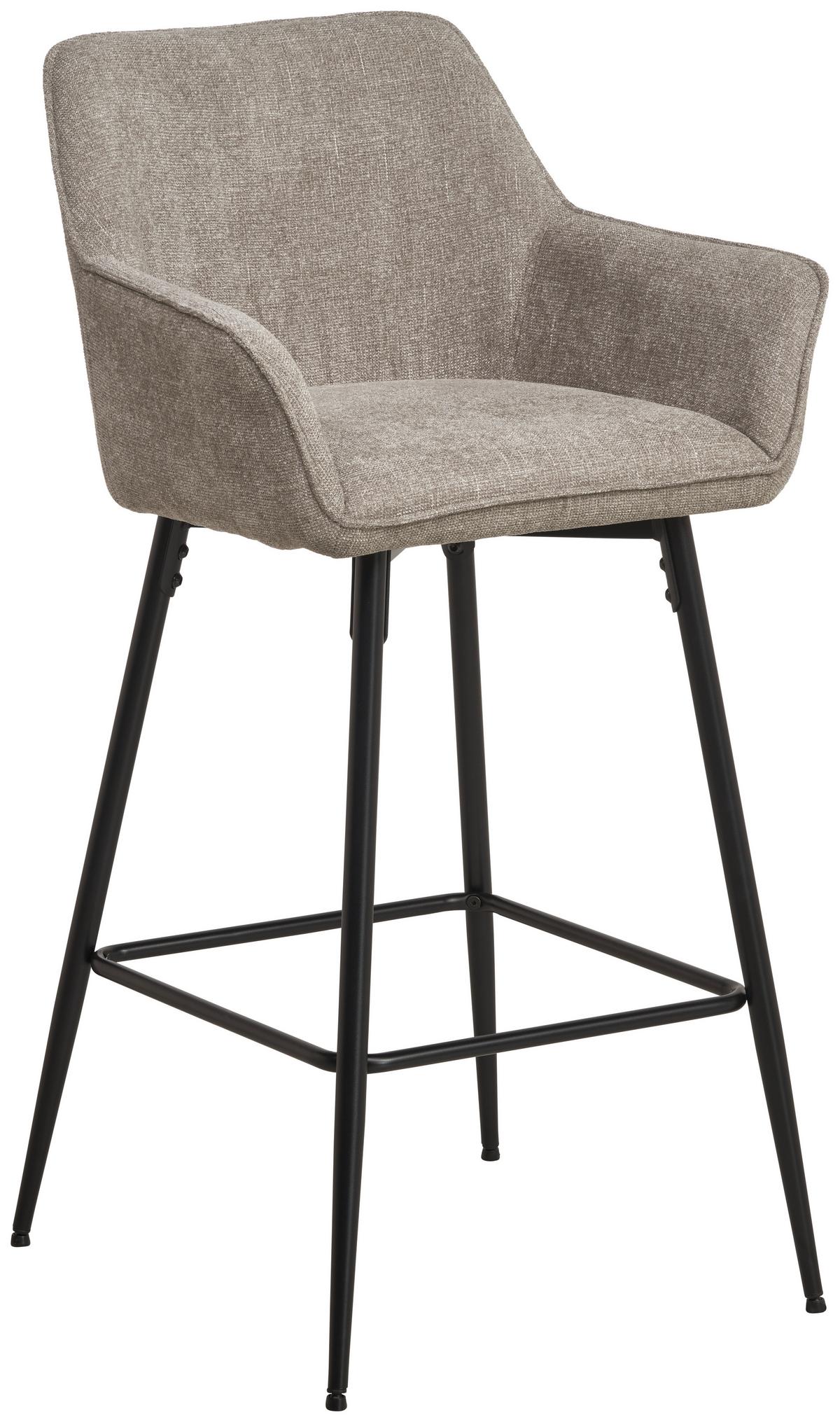 Barhocker Pim mit Armlehne Leinenoptik Taupe, B: 57 cm - Taupe/Schwarz, KONVENTIONELL, Holz/Textil (57/105/57cm) - MID.YOU