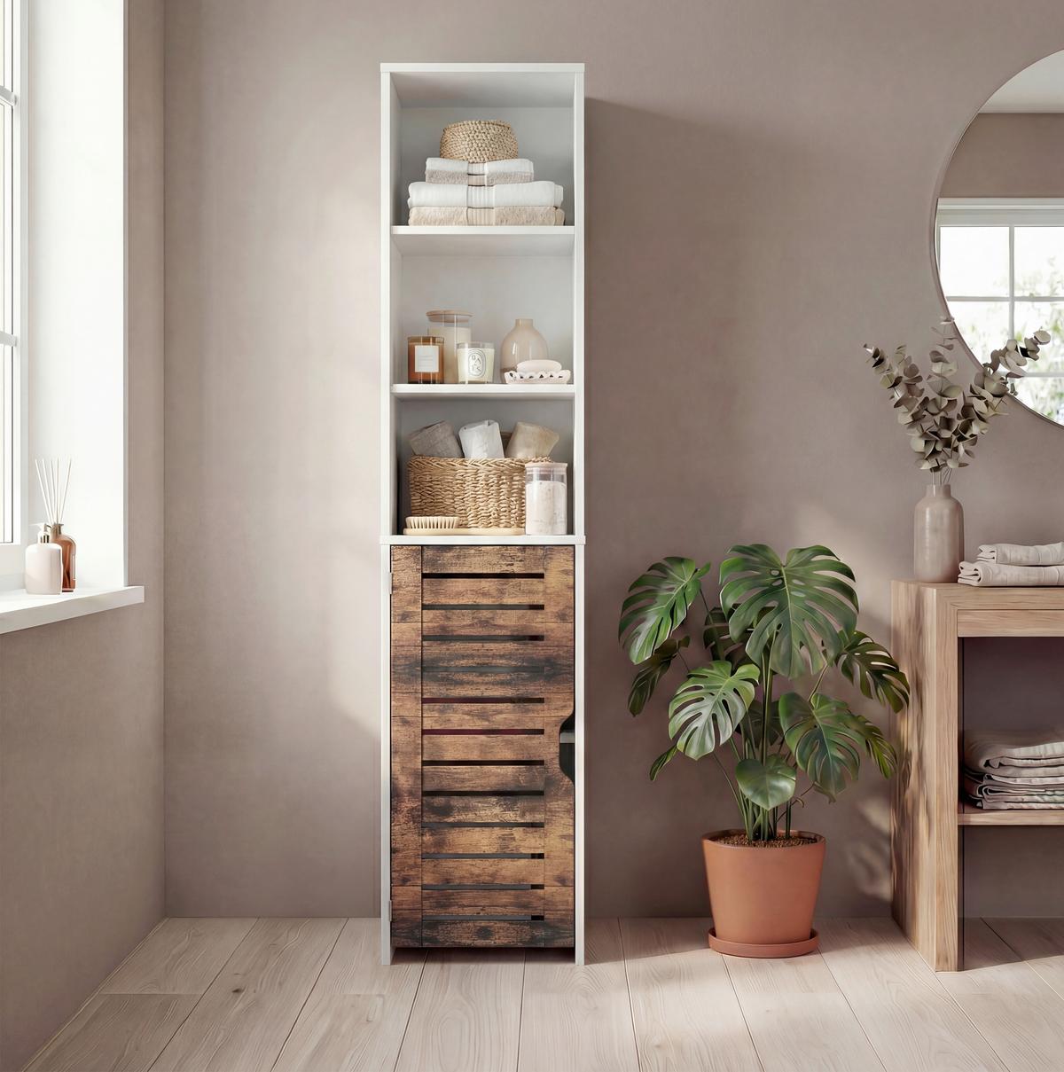 Hochschrank Flonali Weiß/Eichefarben B: 34 cm - Eichefarben/Weiß, Trend, Holzwerkstoff (34/164/28cm) - MID.YOU