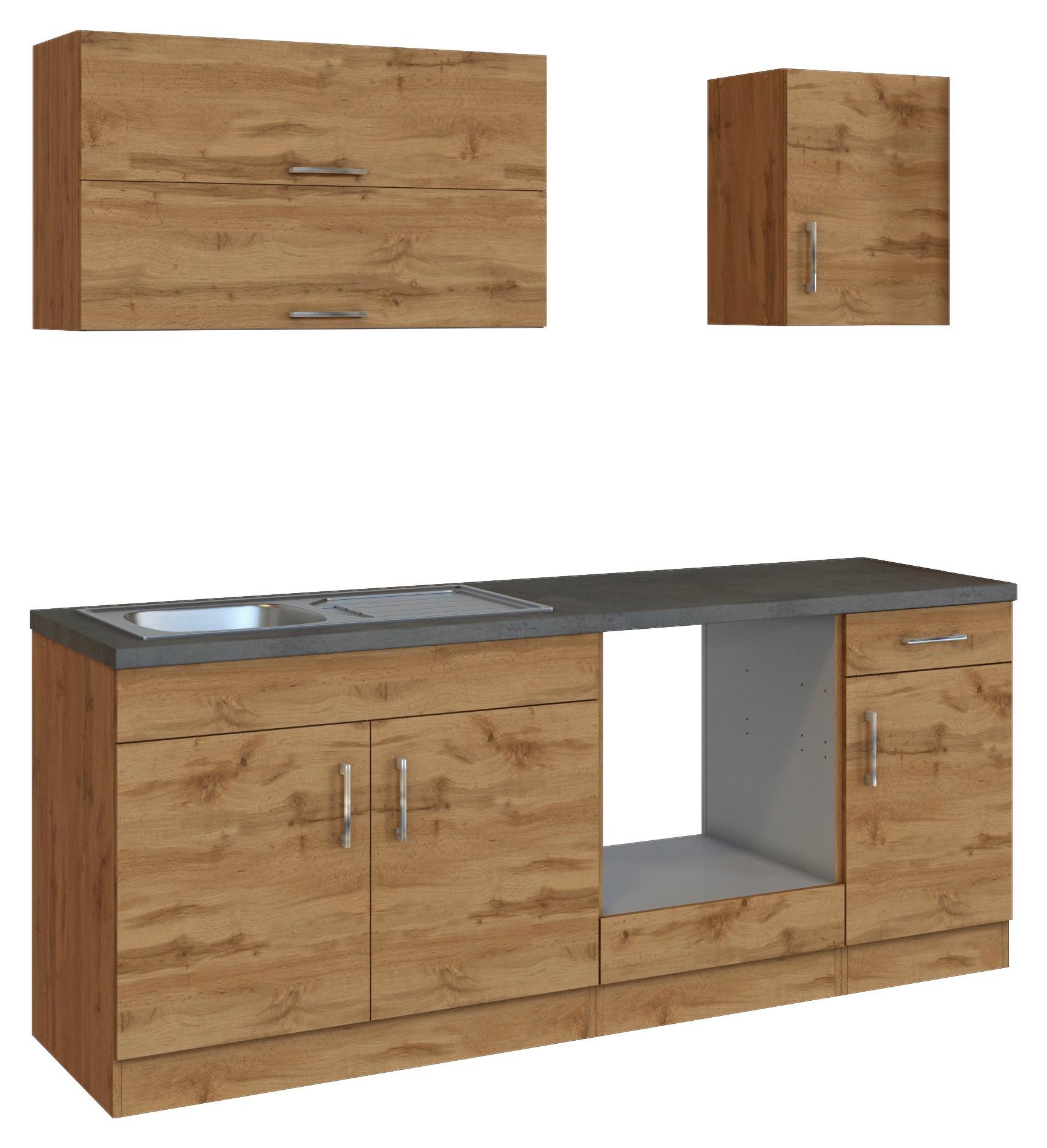 Küchenzeile Sorrento ohne Geräte 210 cm Eichefarben - Schieferfarben/Eiche Wotan, MODERN, Holzwerkstoff (210cm) - Held