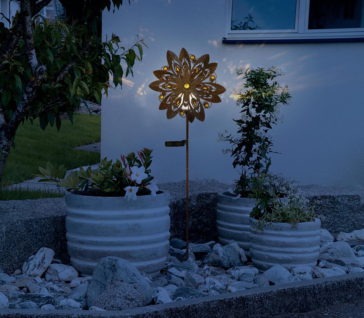 Solarleuchte 3000k, Warmweiß - Klar/Rostfarben, Design, Glas/Metall (32/17,5/124cm) - Globo