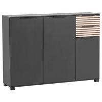 Schuhschrank Alexa 1420 - Eichefarben/Schwarz, Design, Holzwerkstoff (141,9/105,5/35cm) - MID.YOU