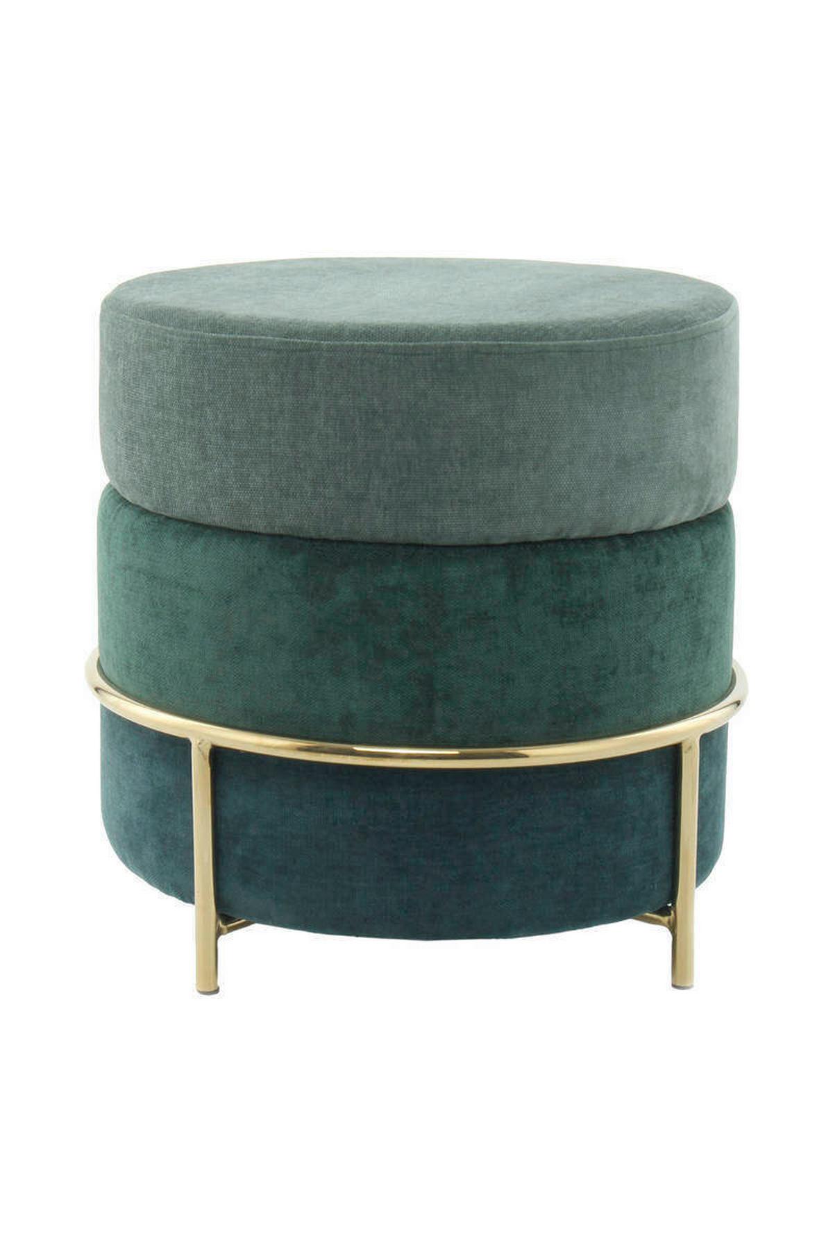 Kulatý taburet, zelená / zlatá barva - zelená/barvy zlata, Basics, kov/kompozitní dřevo (48,5/46/48,5cm)