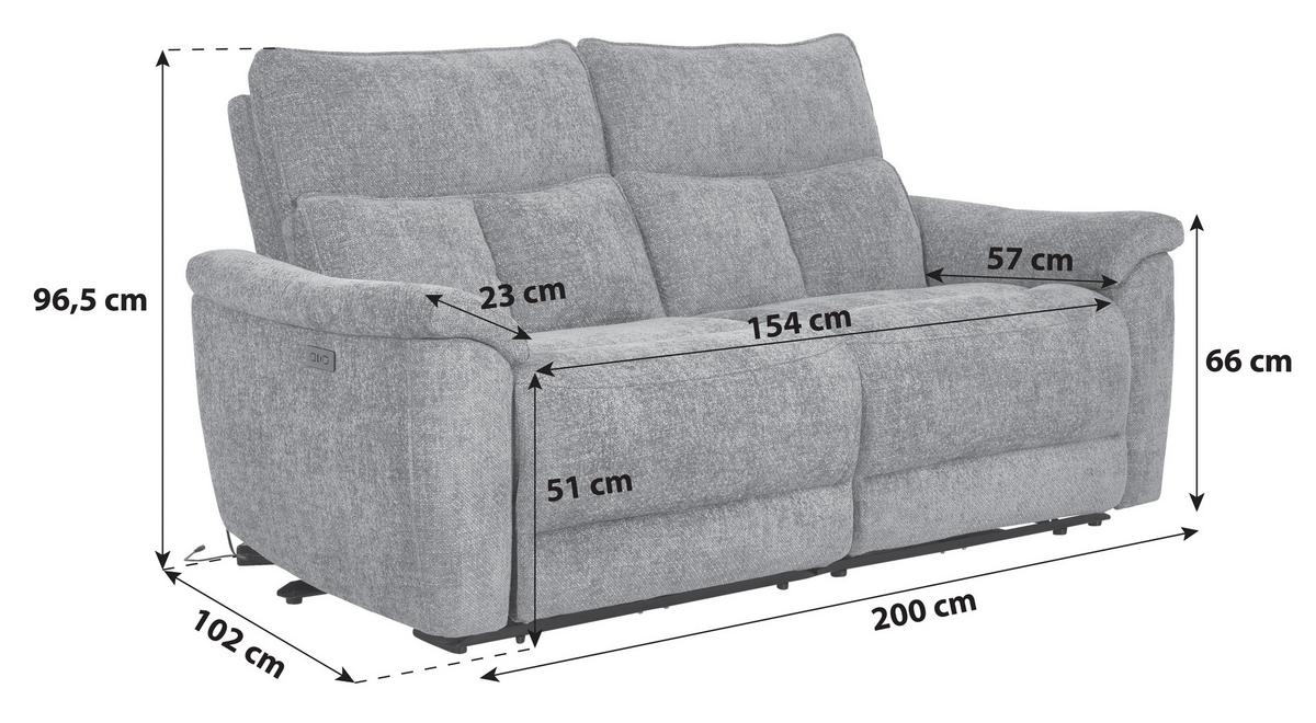 3-Sitzer-Sofa Tokio mit Relaxfunktion Grau B: 200 cm - Grau, MODERN, Holz/Textil (200/96,5/102cm)