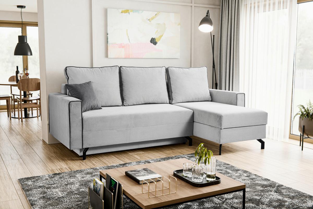 Ecksofa Marti Hellgrau S: 230x148cm - Hellgrau/Schwarz, Basics, Holz/Textil (230/148cm) - MID.YOU