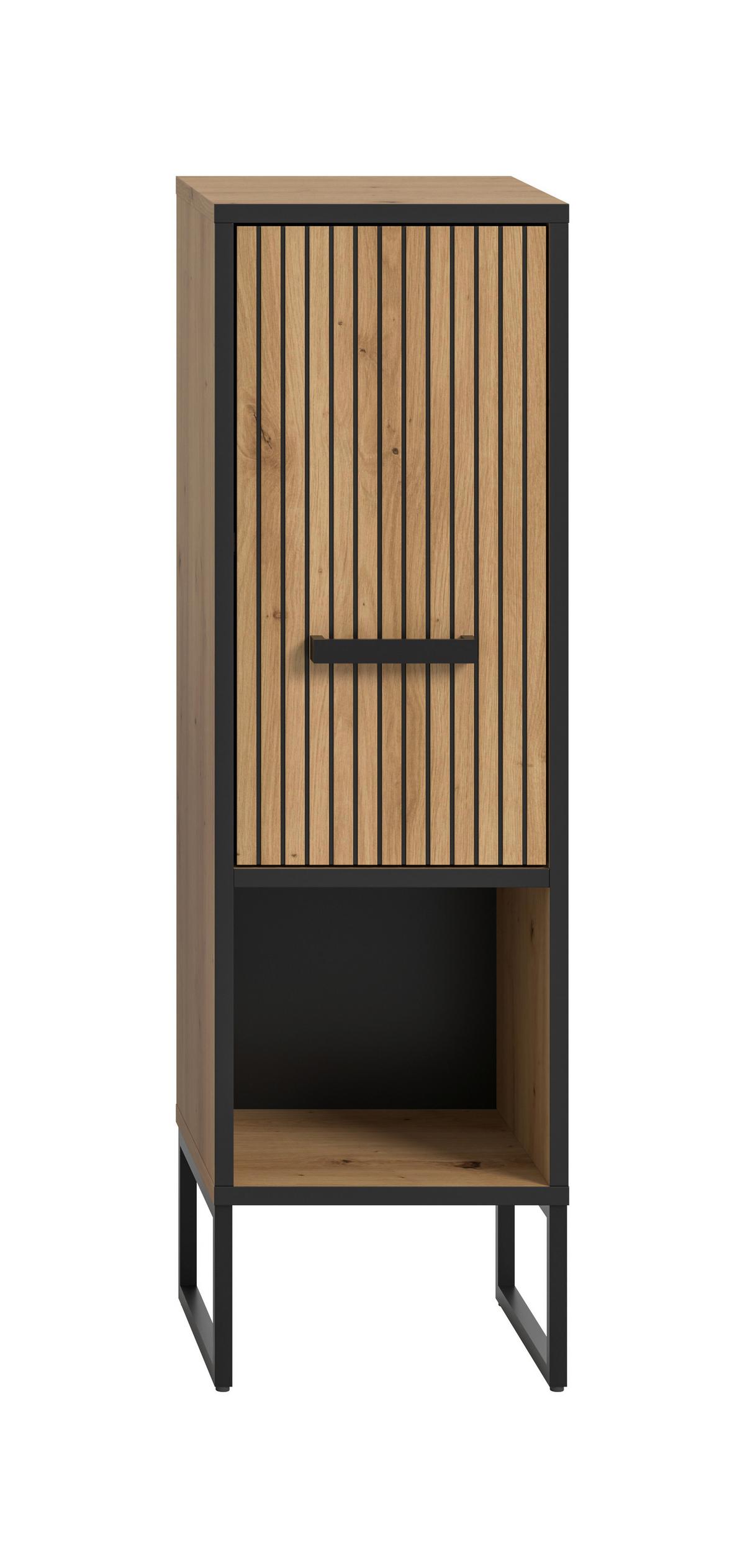 Midischrank Bagno Schwarz /Eiche Artisan Dekor B: 30cm - Schwarz/Eiche Artisan, Trend, Holzwerkstoff (30/101/32cm) - MID.YOU
