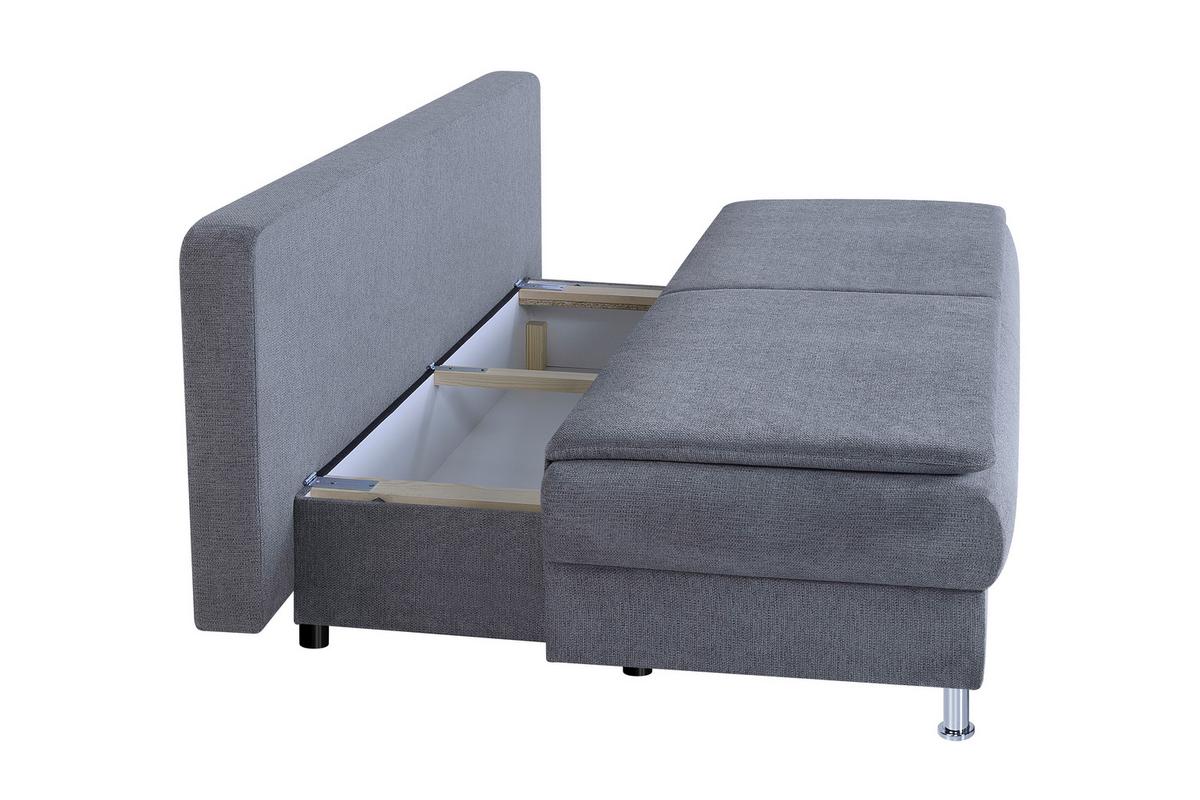 Schlafsofa mit Bettkasten Ken Grau - Chromfarben/Schwarz, Design, Holzwerkstoff/Textil (200cm) - P & B
