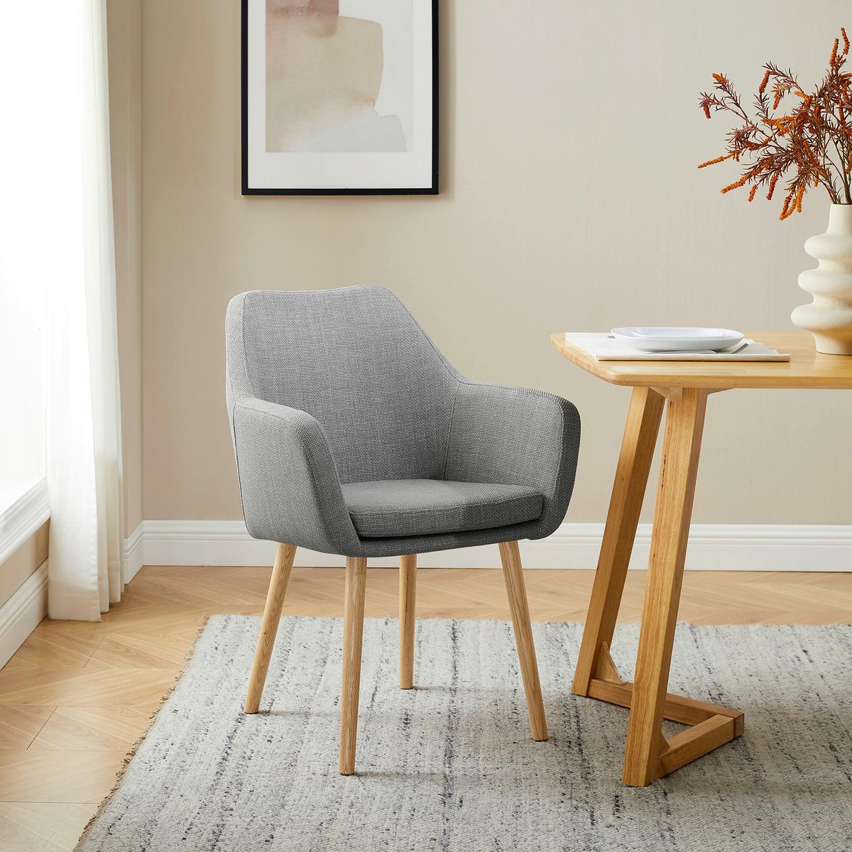 Armlehnstuhl Hellgrau B: 62cm - Hellgrau/Naturfarben, MODERN, Holz/Textil (62/84/60cm) - Livetastic