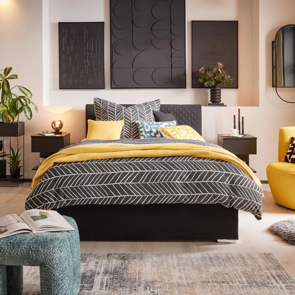 POSTEĽNÁ BIELIZEŇ Marble, 140/200cm, čierna - čierna, Konventionell, textil (140/200cm) - Modern Living
