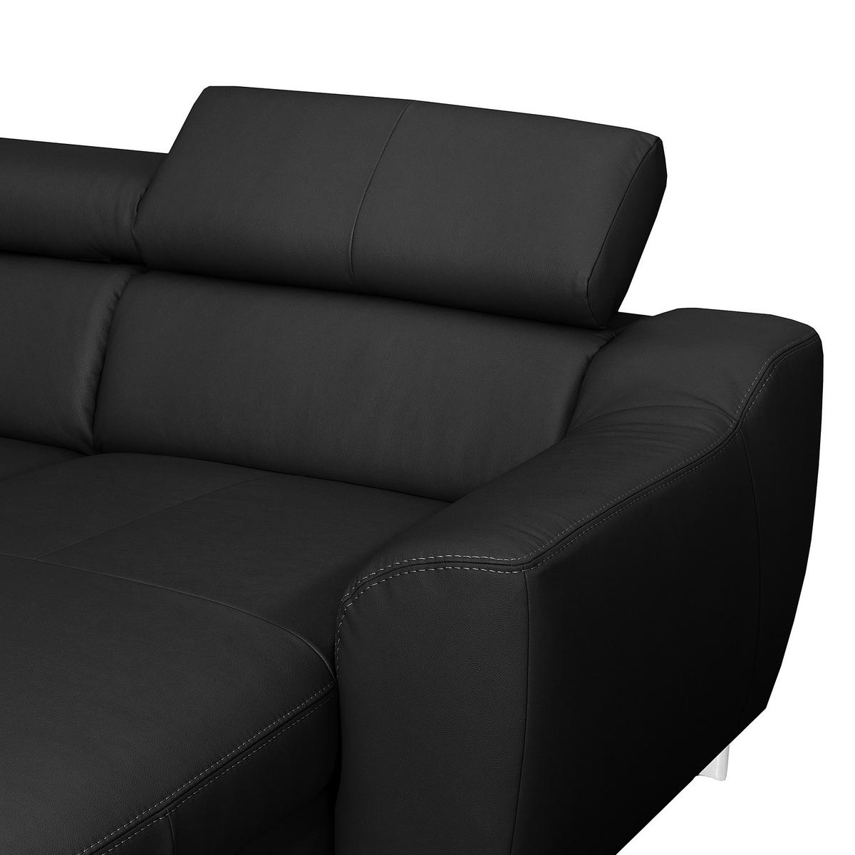Ecksofa Aspen Mit Bettkasten Lederlook Schwarz 176x242 Cm - Chromfarben/Schwarz, Design, Leder/Textil (176/242cm) - Livetastic