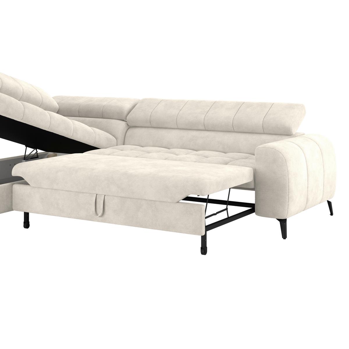 Ecksofa mit Schlaffunktion & Bettkasten Volf Cremefarben - Creme/Schwarz, Trend, Kunststoff/Textil (203/261cm)