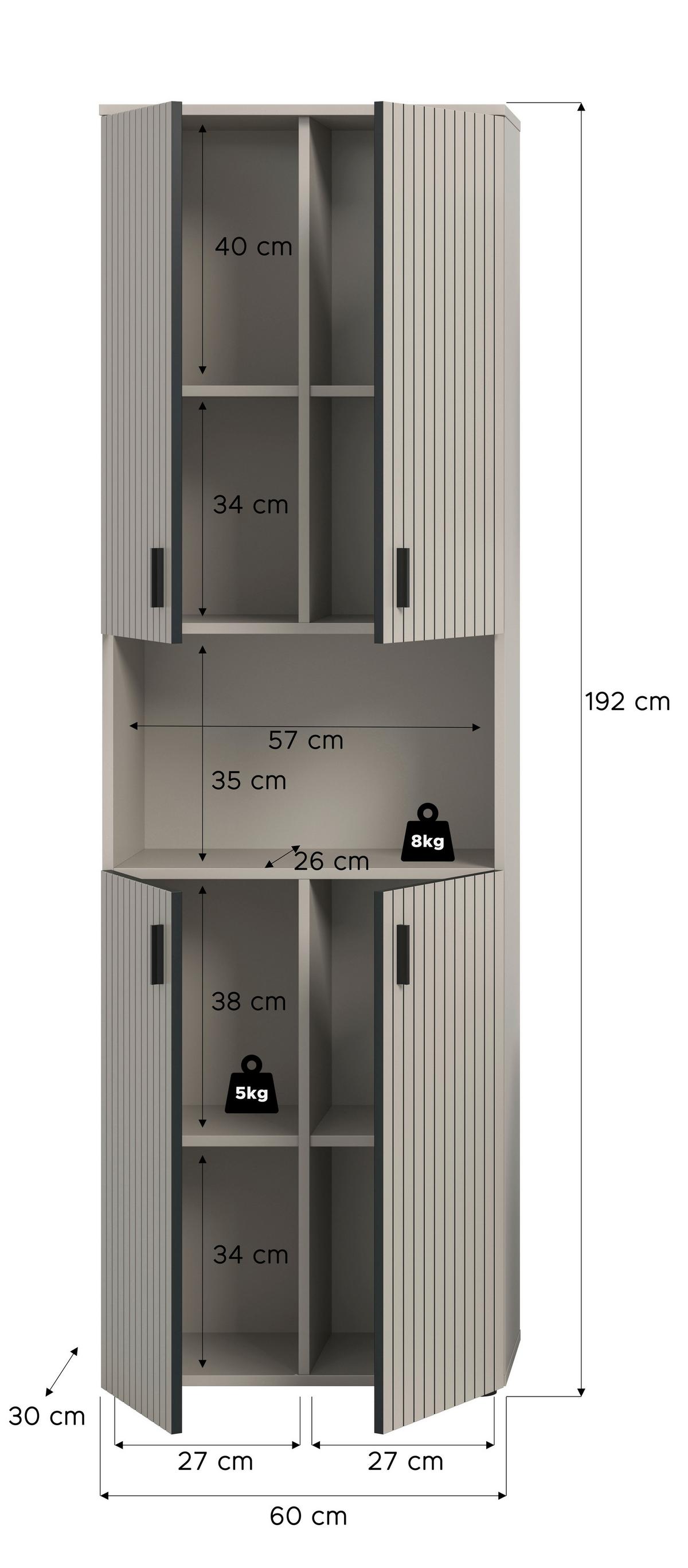 HOCHSCHRANK Mone Kaschmir B: 60cm - Kaschmir/Schwarz, Trend, Holzwerkstoff (60/192/30cm) - MID.YOU