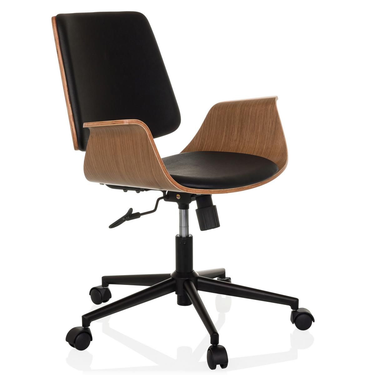 Drehstuhl Schwarz B: 68 Cm - Schwarz/Braun, MODERN, Leder/Holz (68/92/63,5cm) - MID.YOU