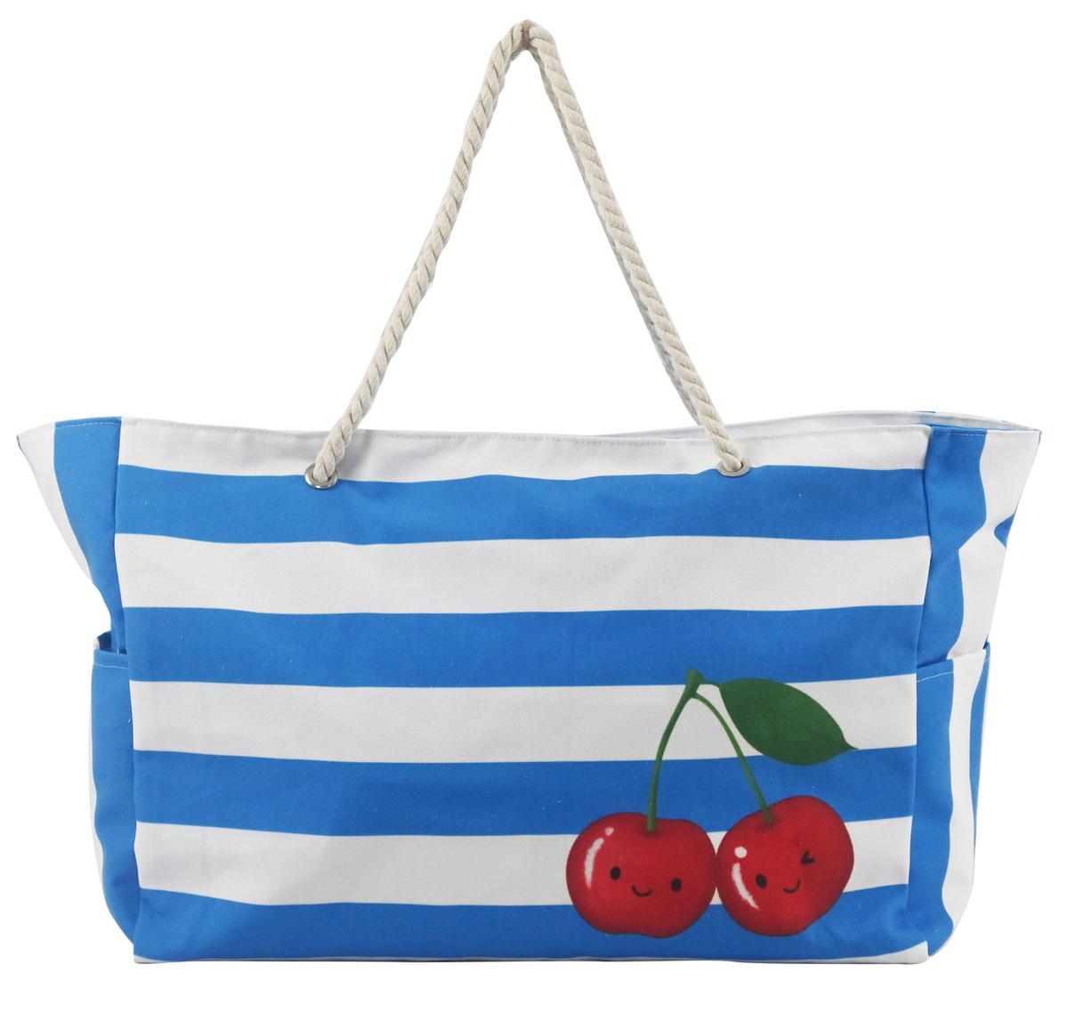 Strandtasche Nadine - Blau/Rot, KONVENTIONELL, Textil (53/18/37cm) - Luca Bessoni