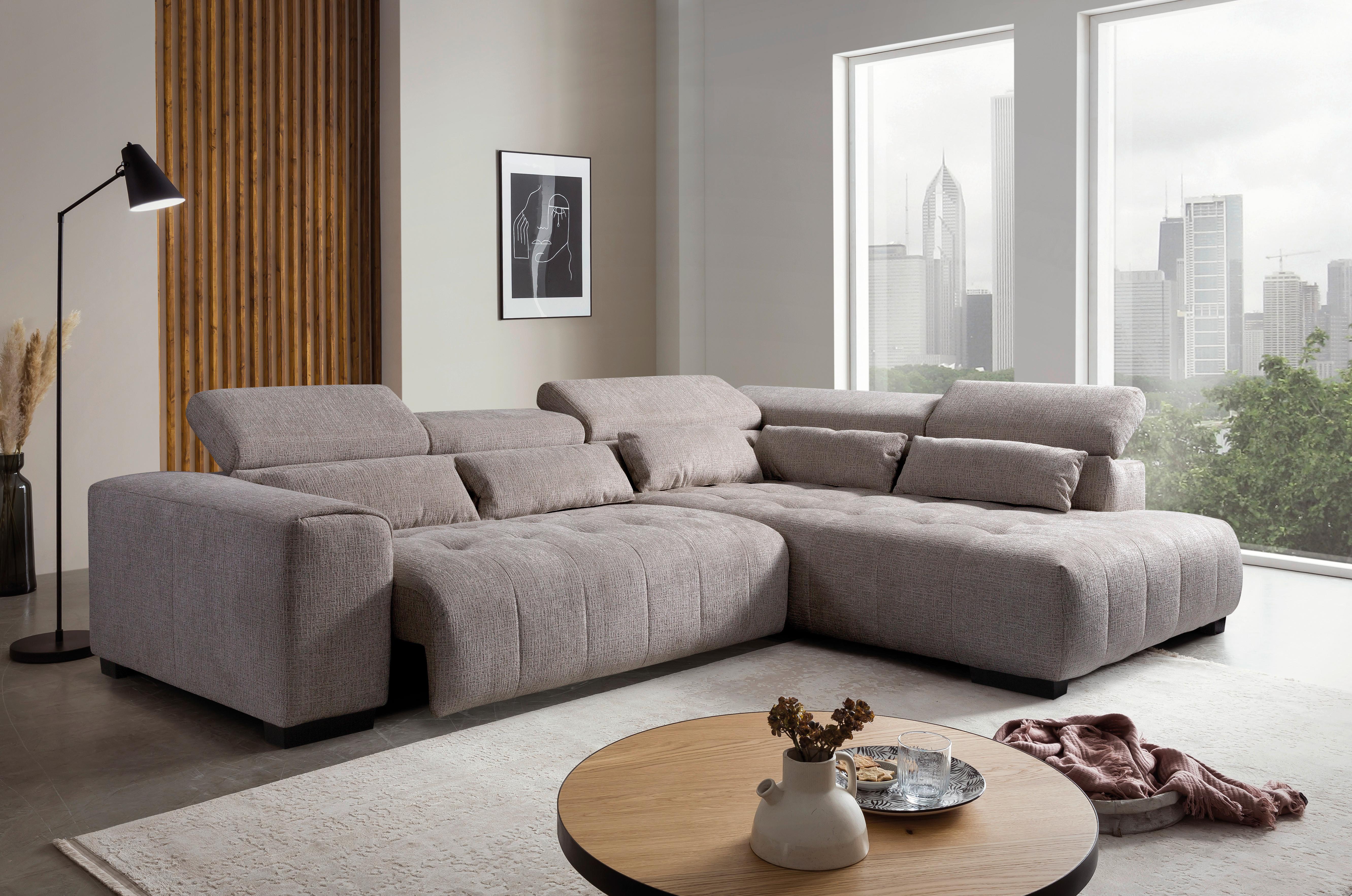 Ecksofa Matera Beige/Naturfarben S: 311x226cm - Beige/Schwarz, Trend, Holz/Holzwerkstoff (311/226cm)