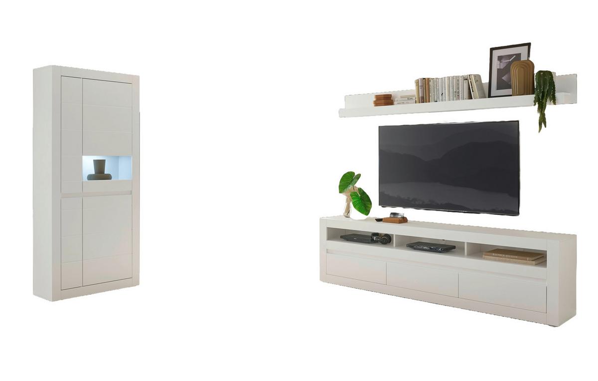 Wohnwand Chester Weiß/Eichefarben B: 312cm - Eichefarben/Silberfarben, Design, Holzwerkstoff (312/198/42cm) - MID.YOU