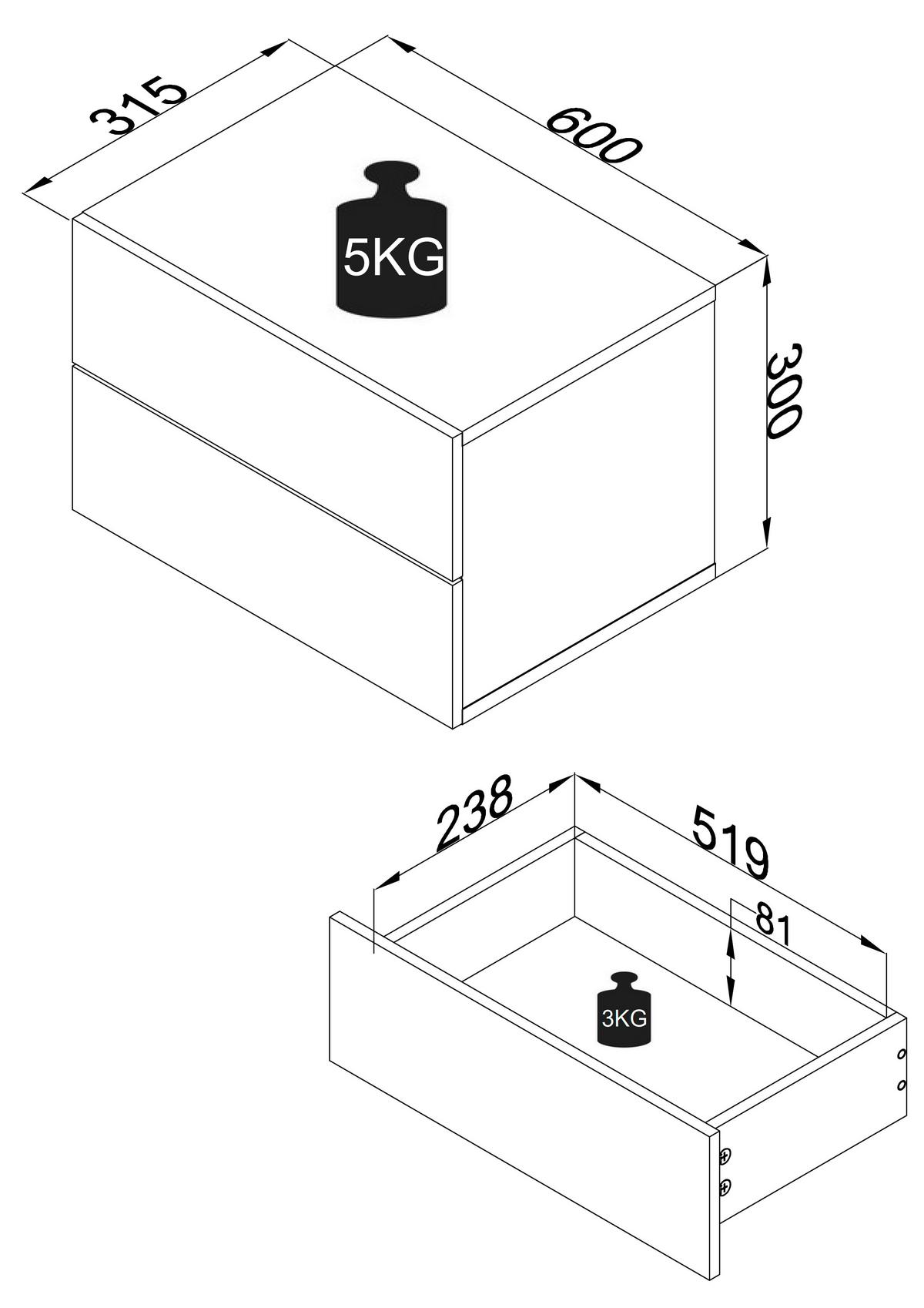 Nachtkästchen Usal L B: 60 Cm Anthrazit - Anthrazit, MODERN, Holzwerkstoff (60/30/32cm) - MID.YOU