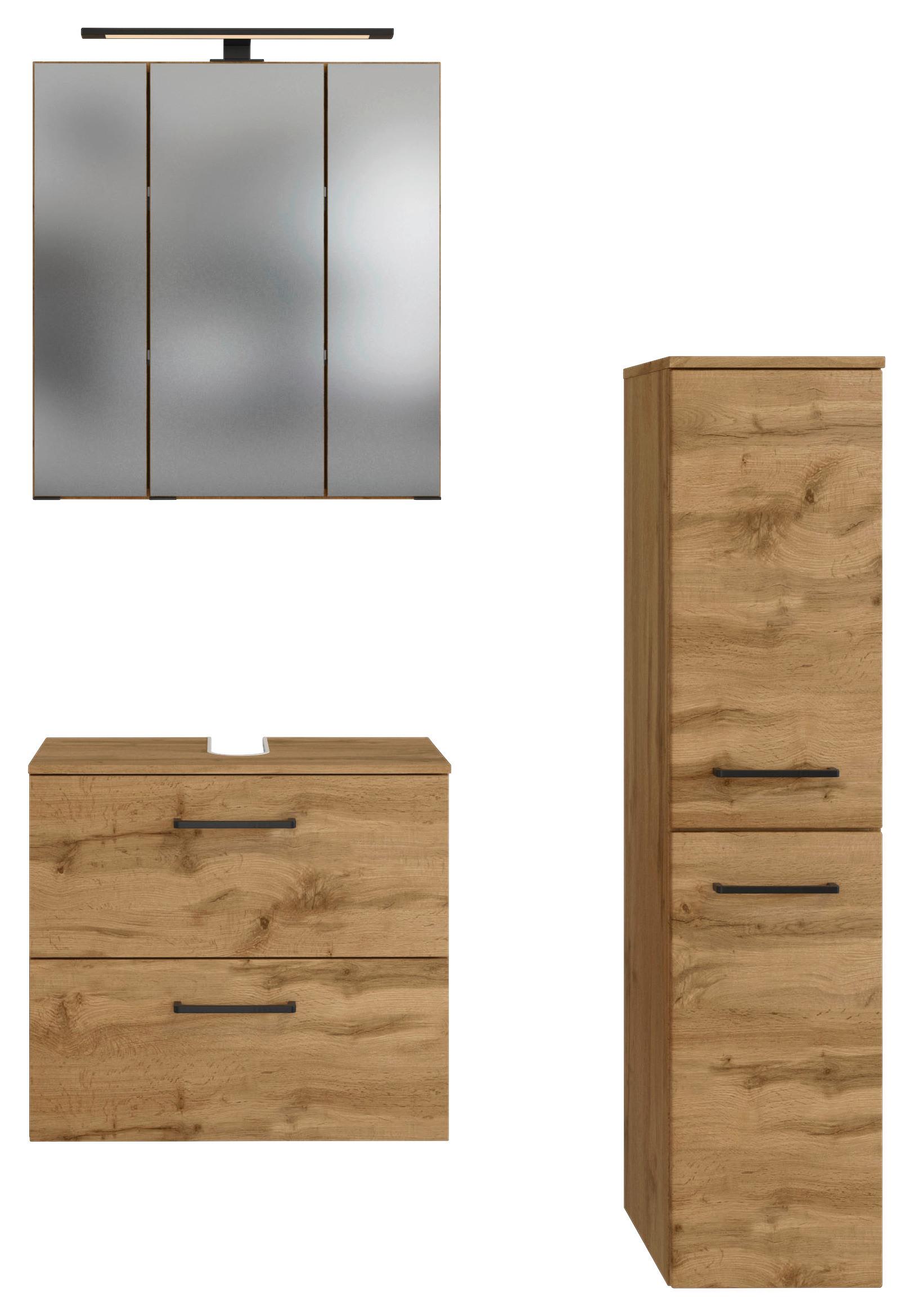 Badmöbel-Set Manchester B: 90 cm Eiche Wotan Dekor - Eichefarben, MODERN, Holzwerkstoff (90cm) - Held