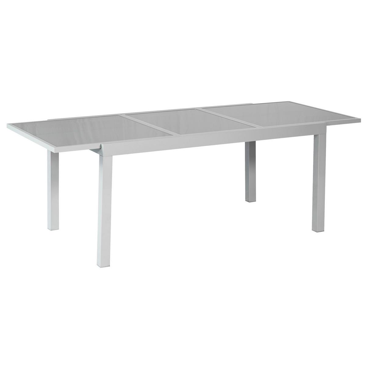 Gartentisch ausziehbar Metall/ Glas L: 120-180 cm - Silberfarben, KONVENTIONELL, Glas/Metall (120/90/75cm) - Gardenson