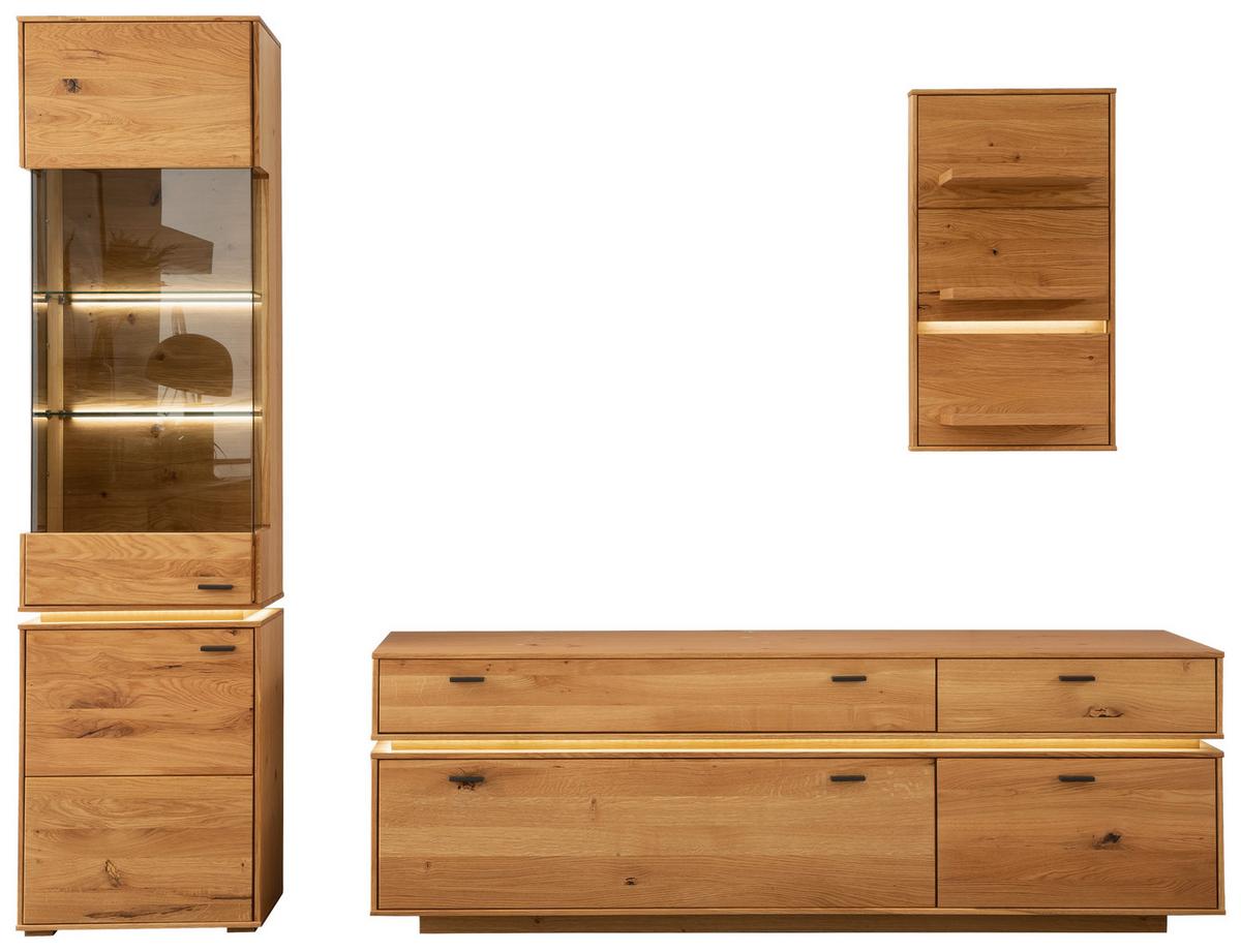 Wohnkombination Massiv 3-Tlg. Como Wildeiche - Wildeiche, Natur, Glas/Holz (246/202/51cm) - MID.YOU