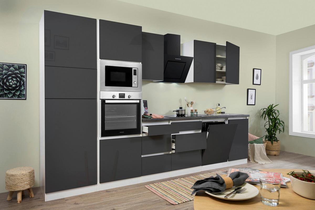 Küchenblock Lorena Küchenblock 345 cm - Grau Hochglanz/Graphitfarben, Basics, Holzwerkstoff (345cm) - Respekta