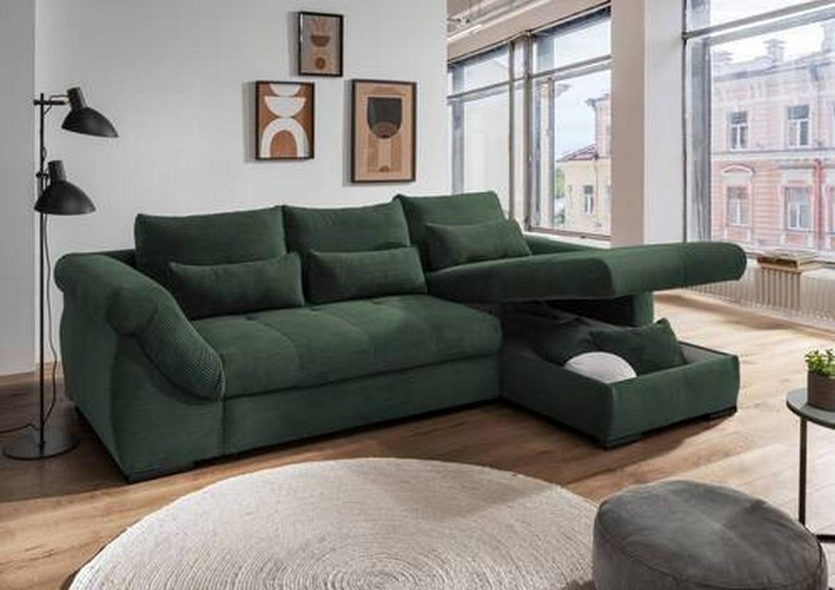 Ecksofa Federico Dunkelgrün S: 302/188 cm - Dunkelgrün/Schwarz, MODERN, Holz/Textil (302/188cm) - MID.YOU