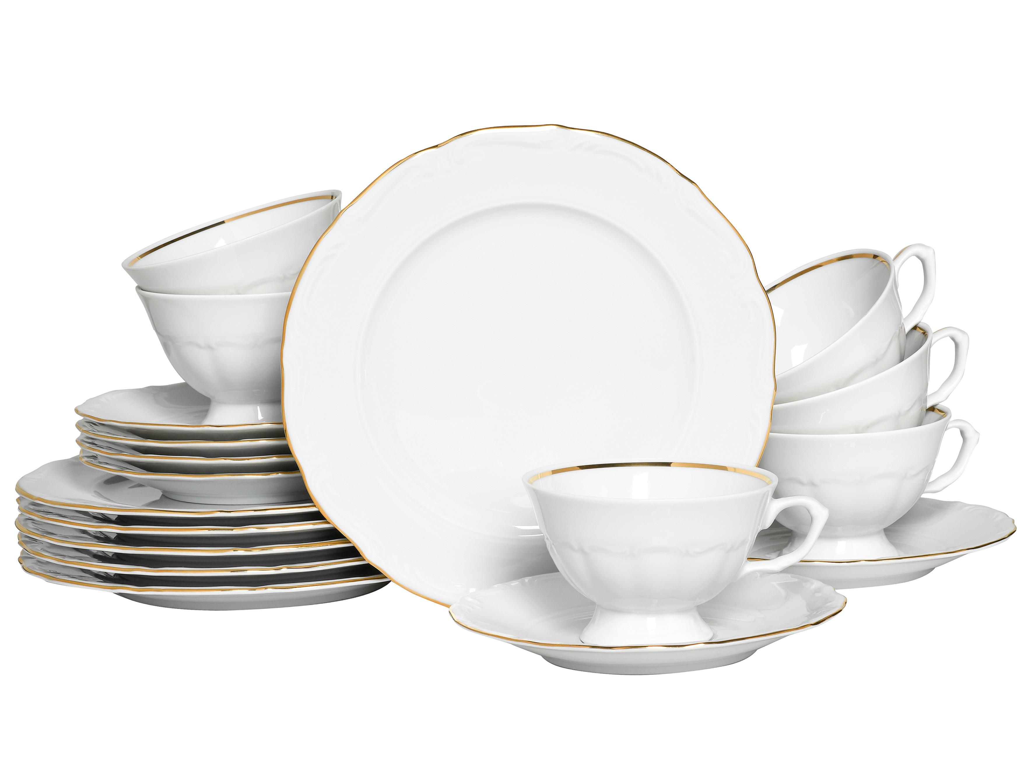 Kaffeeservice Maria Theresia Weiß, Goldfarben L: 34 cm - Goldfarben/Weiß, Basics, Keramik (34/28,5/25,5cm) - Creatable