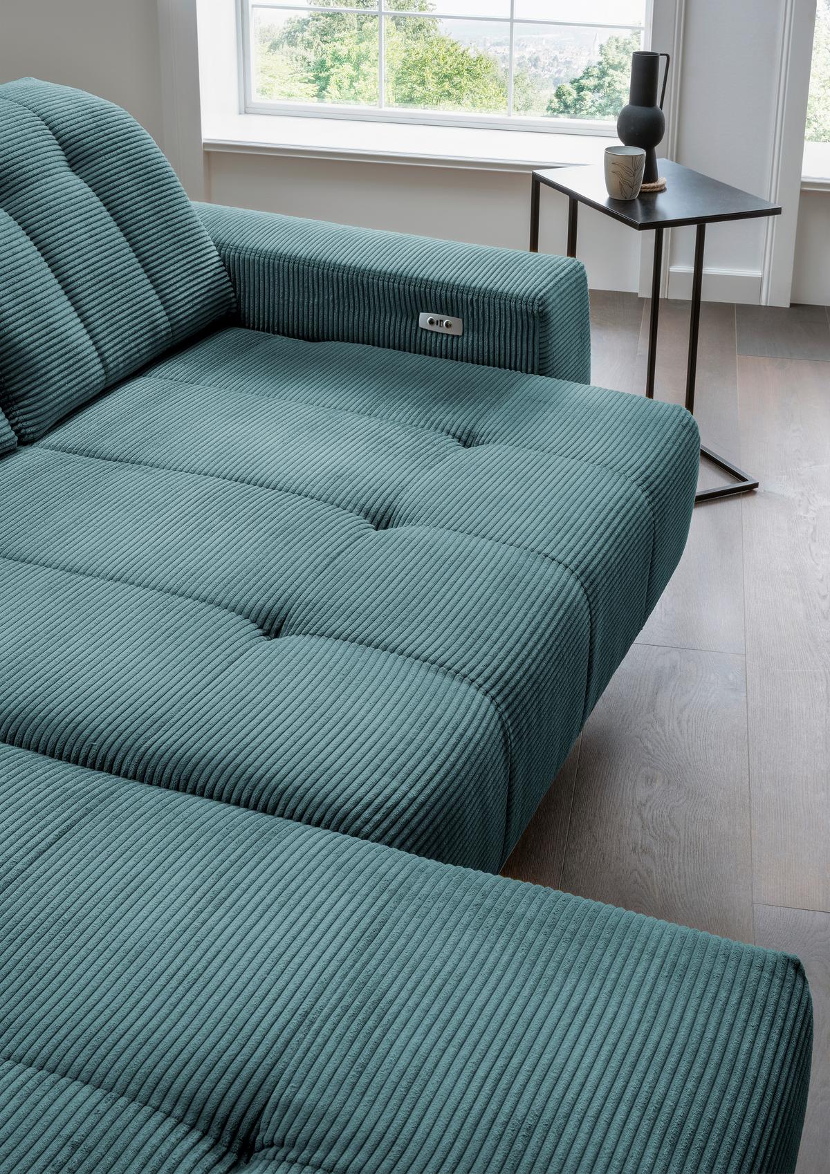 Ecksofa mit USB Anschluss Sano, Petrol, S: 180x258 cm - Petrol/Schwarz, MODERN, Textil (180/258cm) - Livetastic