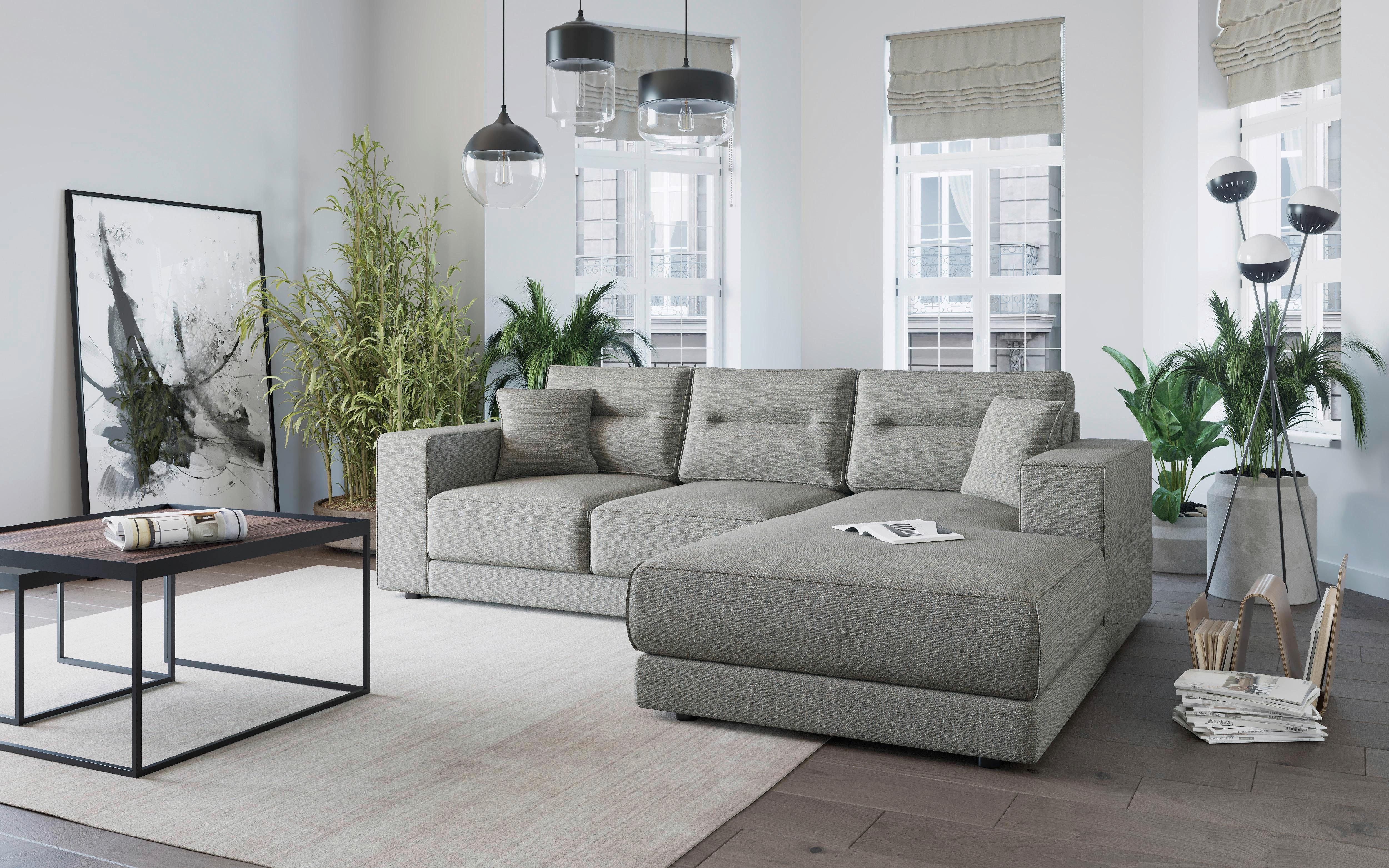 Ecksofa Verona Hellgrau S: 272x195 Cm - Hellbraun/Edelstahlfarben, Design, Textil (272/195cm) - Livetastic
