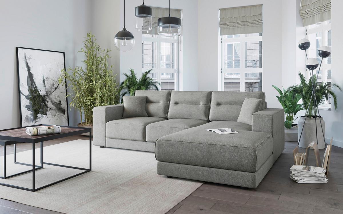 Ecksofa Verona Hellgrau S: 272x195 Cm - Hellbraun/Edelstahlfarben, Design, Textil (272/195cm) - Livetastic