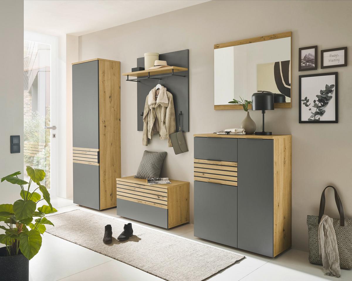 Schuhschrank Milan Grau/eiche Dekor B: 85 Cm - Schwarz/Eiche Artisan, Natur, Holzwerkstoff (85/105/38cm) - MID.YOU