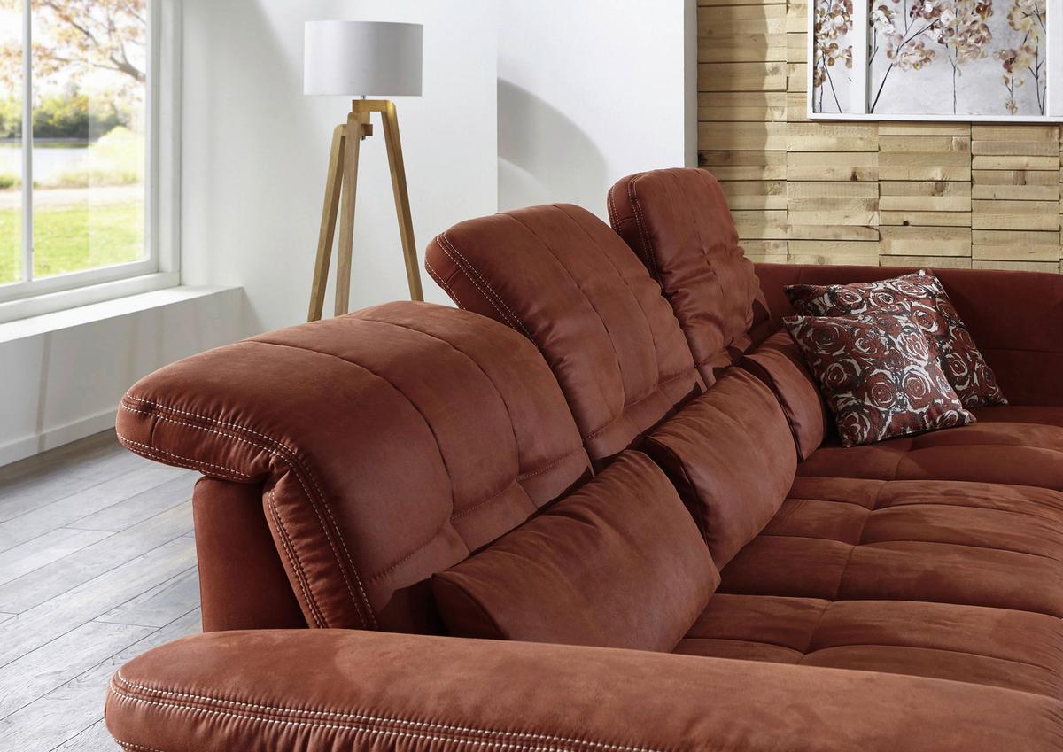 Sedacia súprava U ELLA, pravá, cihlová, bez funkcí - divoký dub/terracotta, Moderní, dřevo/textil (185/341/243cm)