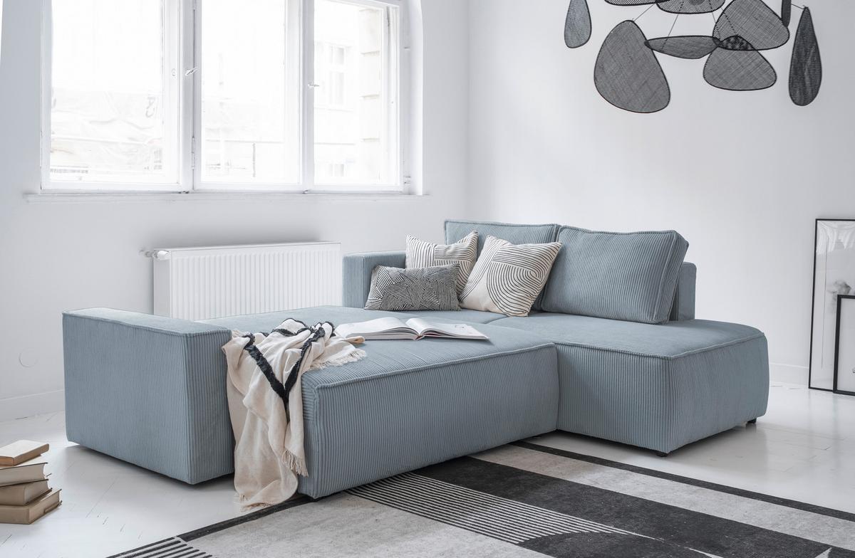 Sedačka OLIVER, pravá, světle šedá barva - černá/světle šedá, Design, textil/plast (247/194cm) - MID.YOU
