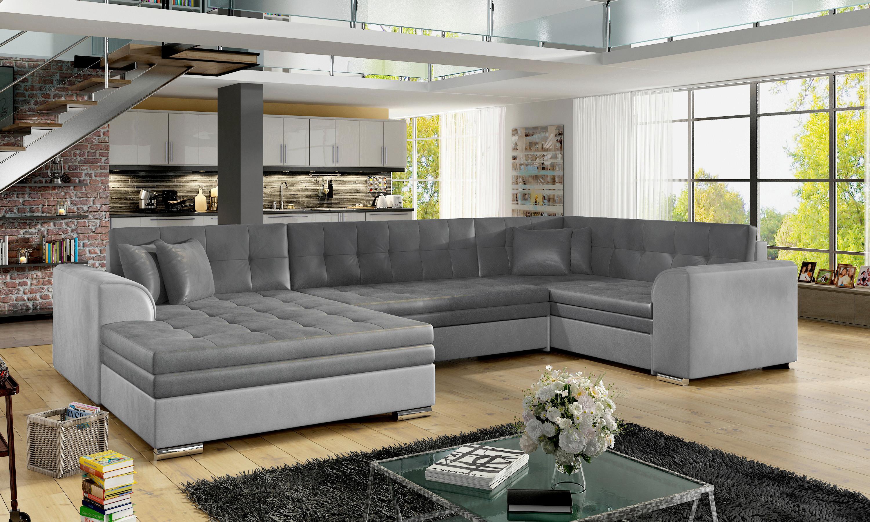 Wohnlandschaft Damario Grau, Hellgrau U:189x338x189cm - Chromfarben/Hellgrau, Design, Textil (189/338/189cm) - MID.YOU