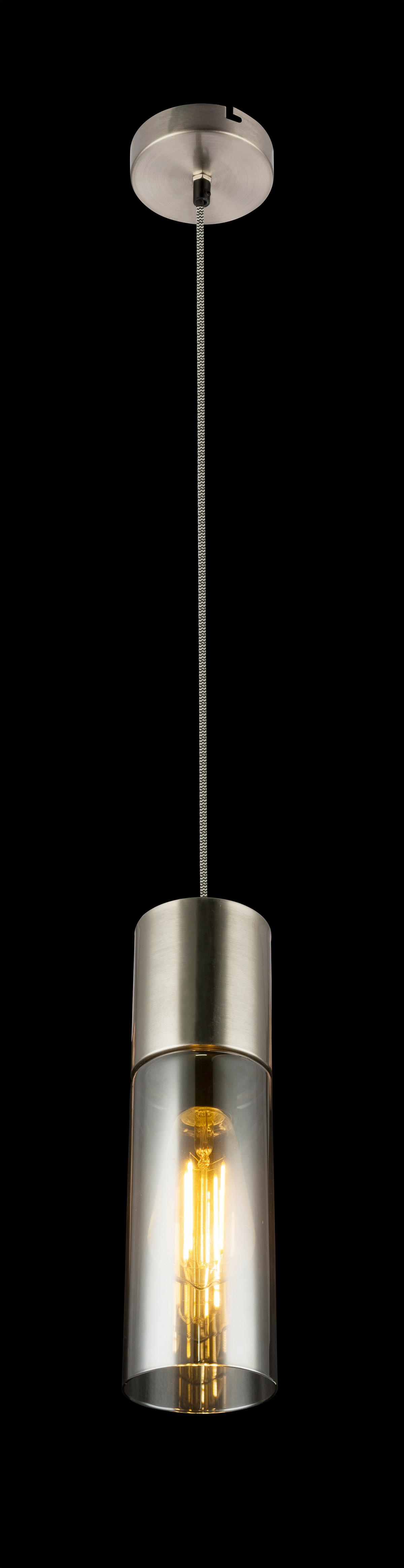 Hängeleuchte H: ca. 153 cm 1-Flammig - Nickelfarben, KONVENTIONELL, Glas/Metall (10,5/150cm) - Globo