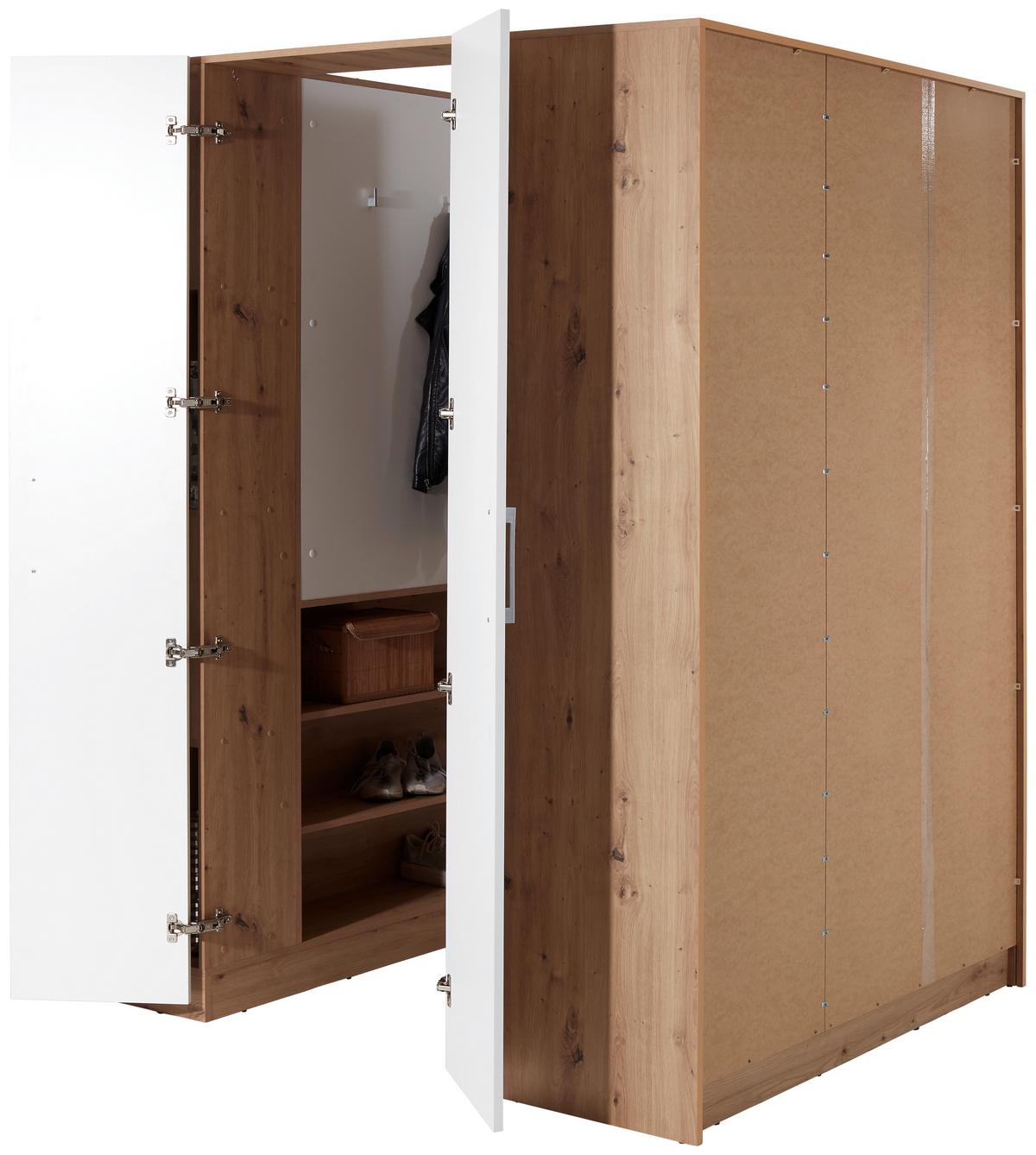 Eckschrank Begehbar Mit Regal 120cm Box, Eiche Dekor/weiß - Weiß/Eiche Artisan, MODERN, Holzwerkstoff (120/205/150cm) - Ondega