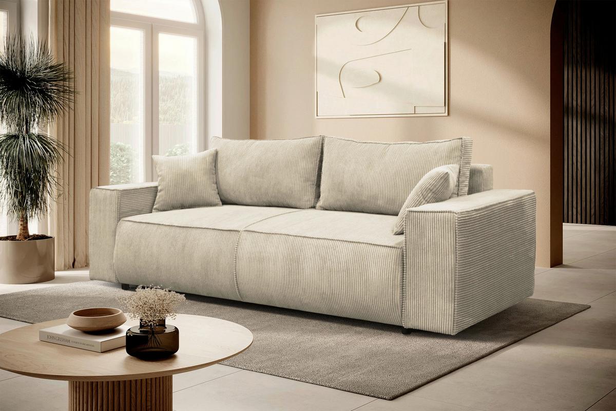 Schlafsofa Loft Beige B: 255cm - Beige/Schwarz, Design, Textil (255/90/97cm) - MID.YOU